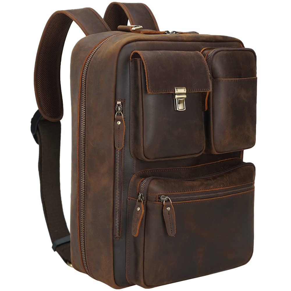 TIDING Men's Leather Convertible Backpack - 15.6 Inch Laptop Briefcase & Messenger Bag for Work, Business Travel & Daily Commute - Durable Rucksack for Professionals & Students