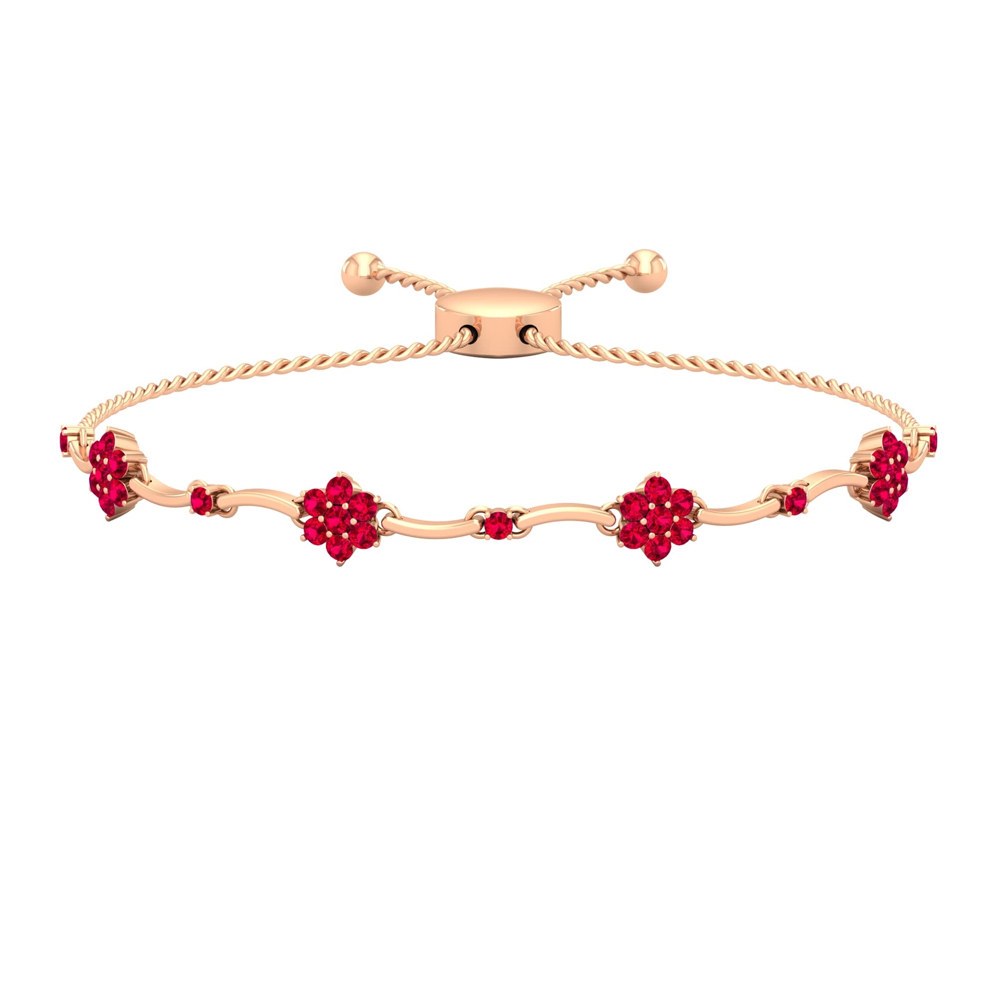 1.75 CT Certified Ruby Bolo Bracelet - 14K Solid Gold Flower Link Bracelet with Red Ruby, July Birthstone Jewelry for Women | Perfect for Weddings, Anniversaries & Special Occasions