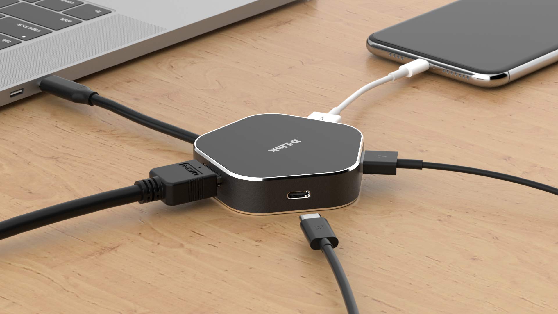 D-Link DUB-M420 4-in-1 USB-C Hub with Power Delivery, HDMI 1.4 & 2 USB 3.0 Ports - Compatible with MacBook Pro 2016+, MacBook Air 2018, Chromebook, Surface Pro 7 - Perfect for Home Office, Remote Work & Multi-Screen Setup