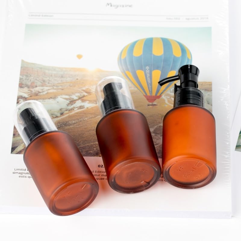1Pc Brown Frosted Glass Pump Bottle - 30ml Refillable Lotion Dispenser for Travel, Cosmetics & Toiletries | Leak-Proof Container for Makeup, Skincare & Sample Liquids | Perfect for Home, Salon & On-the-Go Use