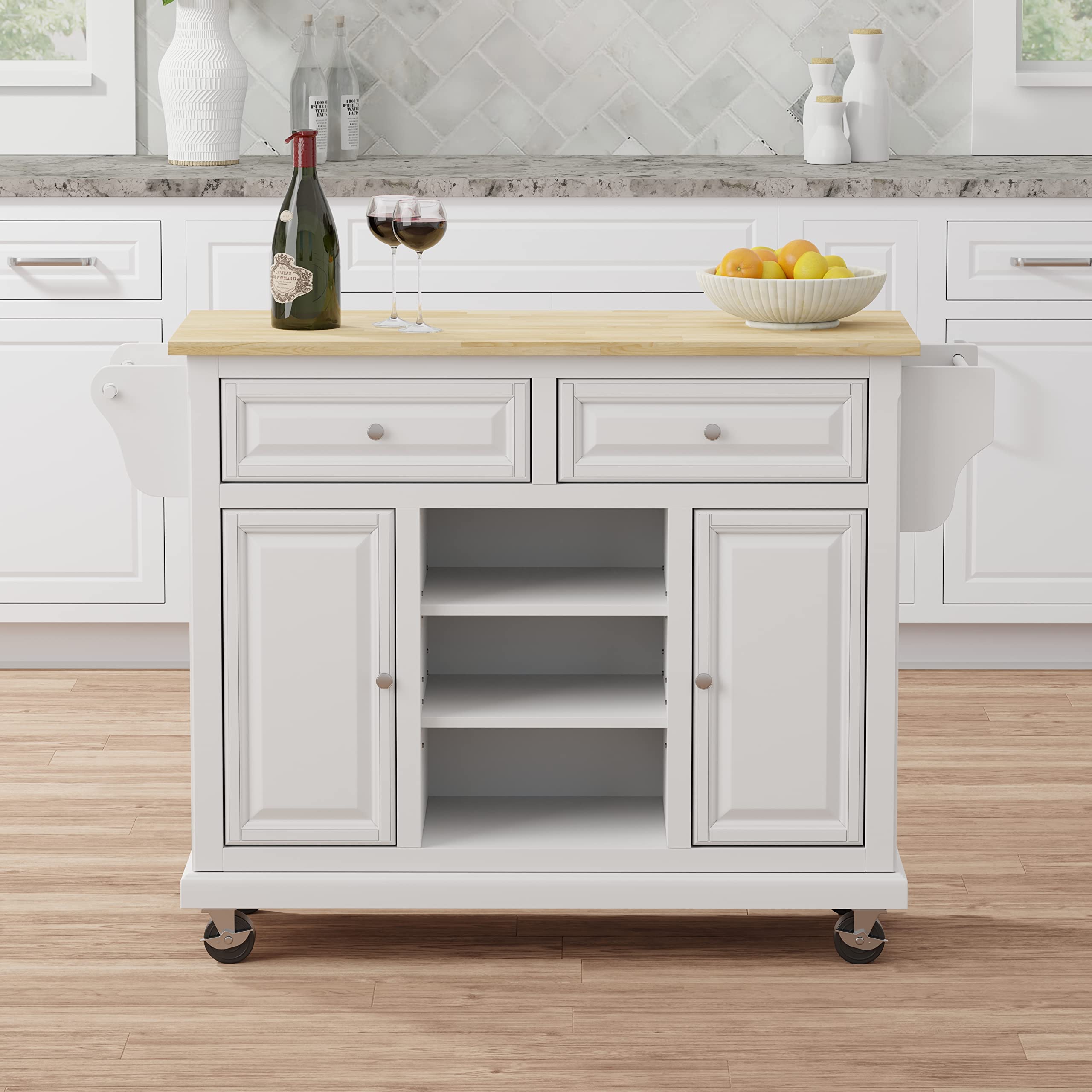 Glenwillow Antique White Kitchen Cart with Wood Top - Portable Island for Small Spaces, Dining, and Extra Storage | Perfect for Apartments, Dorms & Home Use