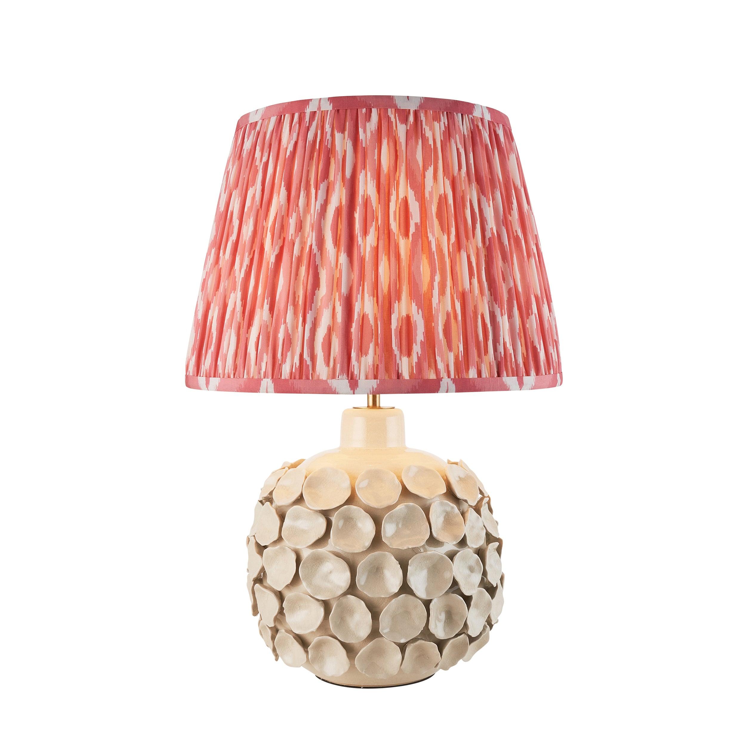 Borello Ivory Ceramic Table Lamp with Ikat 35cm Coral Pink Shade - Elegant Home Decor for Living Room, Bedroom & Office Lighting