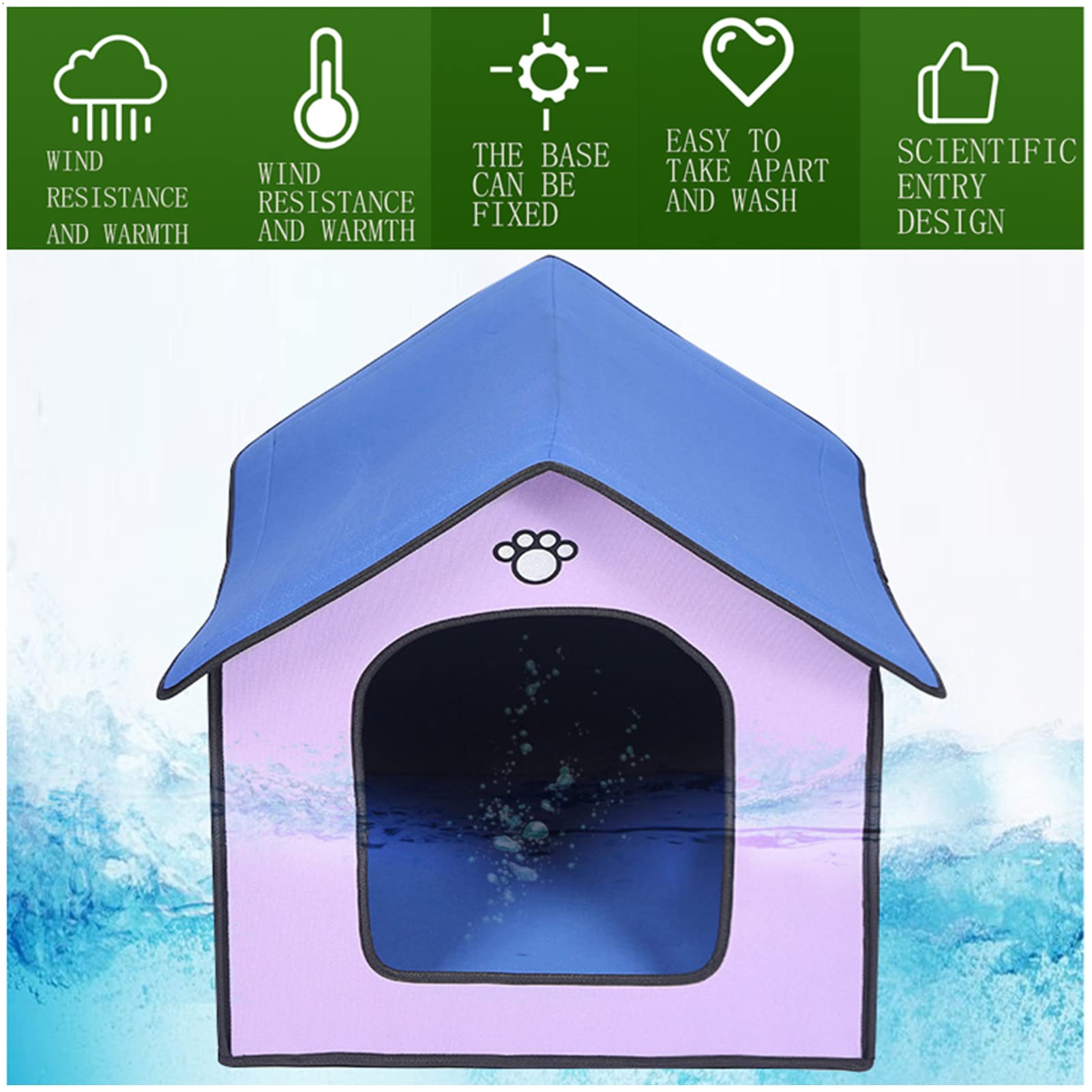 **Weatherproof Portable Dog House & Cat Cave - Indoor/Outdoor Pet Shelter, Warm Cozy Sleeping Bed for Dogs & Cats, Easy to Assemble (Gray Blue, Large) - Perfect for Backyards, Patios & Home Use**