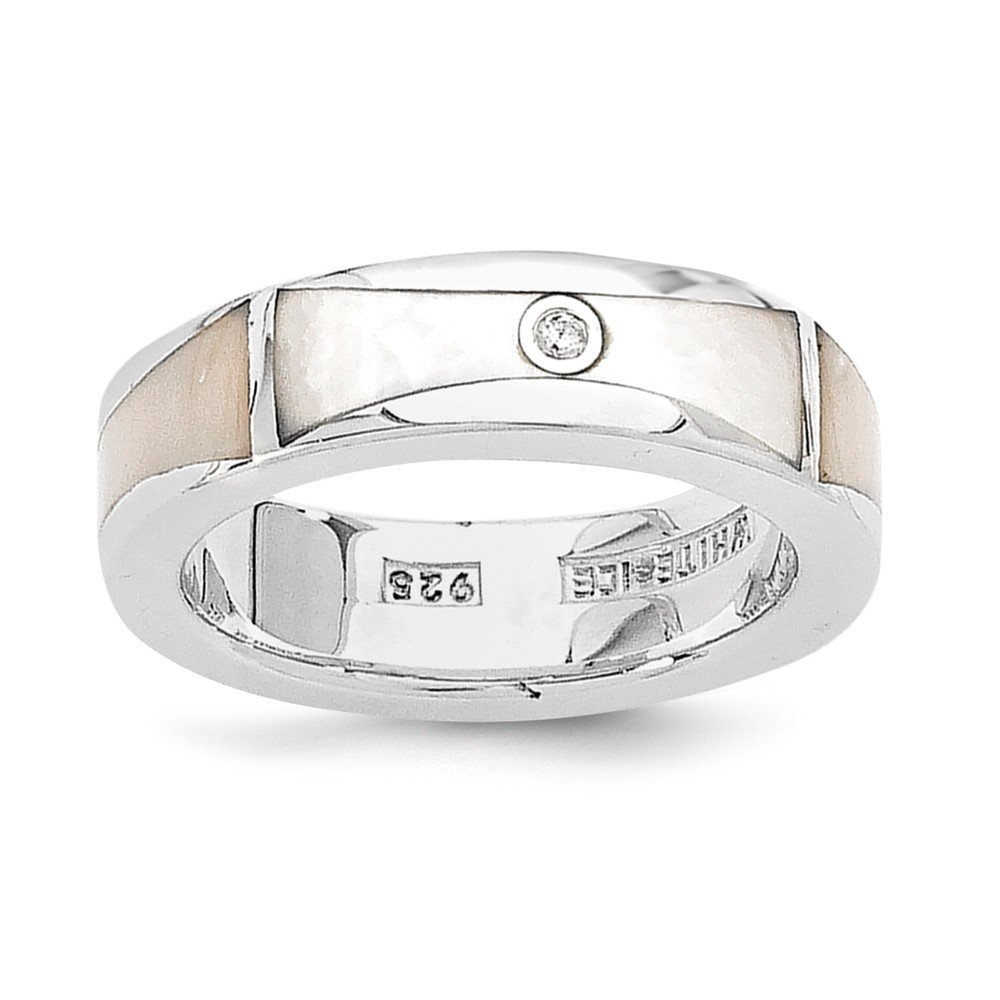 Diamond2Deal 925 Sterling Silver 0.01ct Diamond & Mother of Pearl Engagement Ring for Women - Elegant Promise Ring, Wedding Band, Anniversary Gift for Her