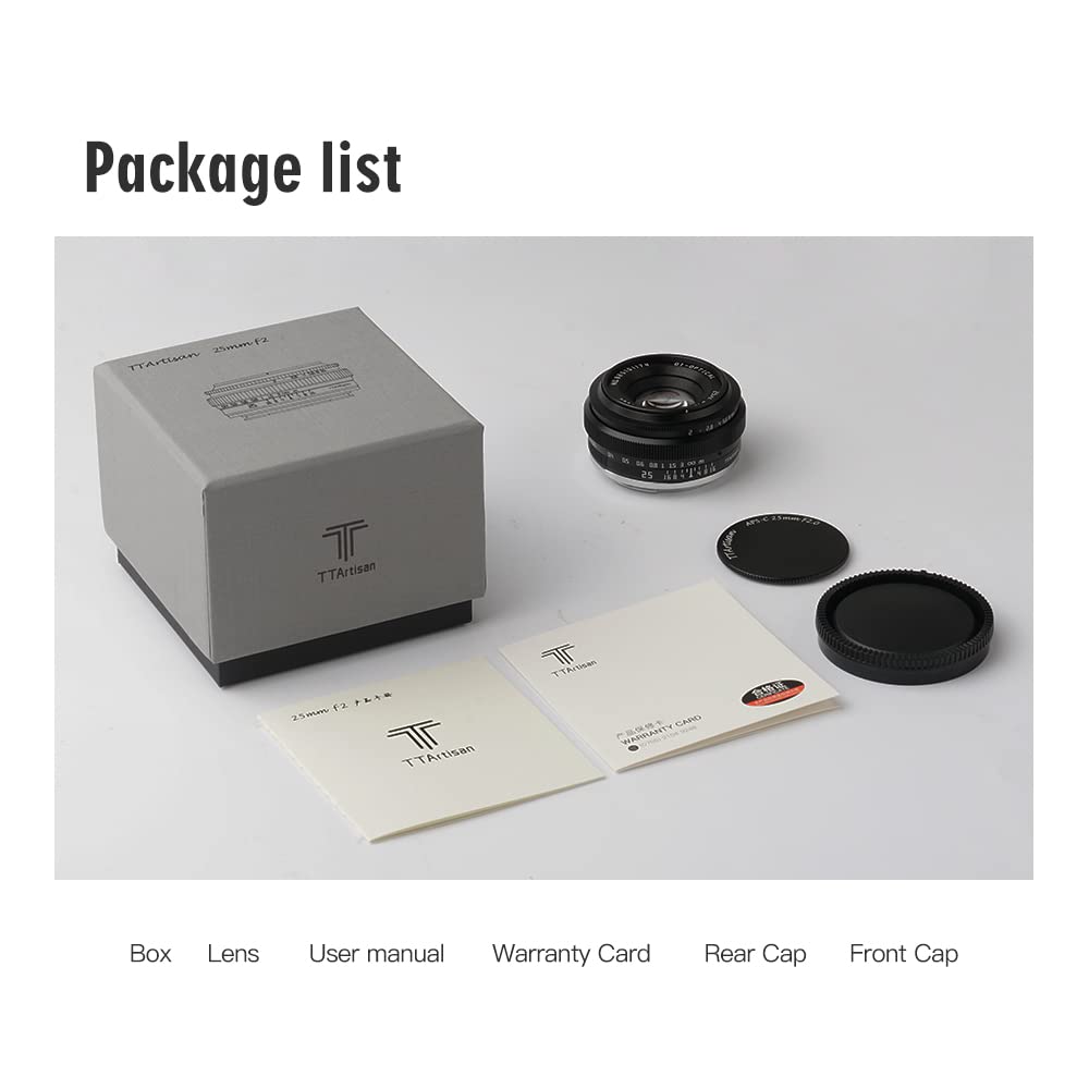 TTartisan 25mm f2 APS-C Pancake Lens for Sony E Mount - Compatible with A7III, A7R, A7S, A6000, ZV-E10, NEX Cameras | Canadian Warranty | Perfect for Street Photography & Travel Vlogging