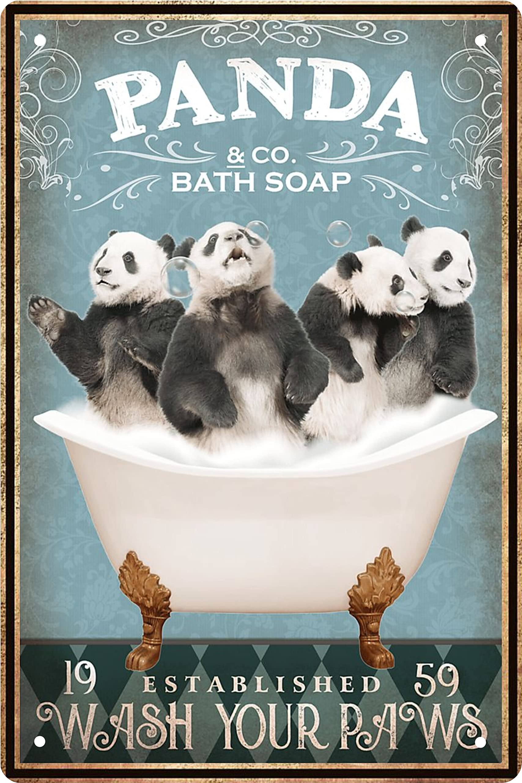 Vintage Funny Panda Metal Tin Sign - 8x12 Inch Retro Wall Art for Bathroom, Bathtub, Farmhouse, Man Cave & Bar Decor - Perfect Gift for Panda Lovers & Pet Owners - Ideal for Home, Office or Cafe Wall Decoration