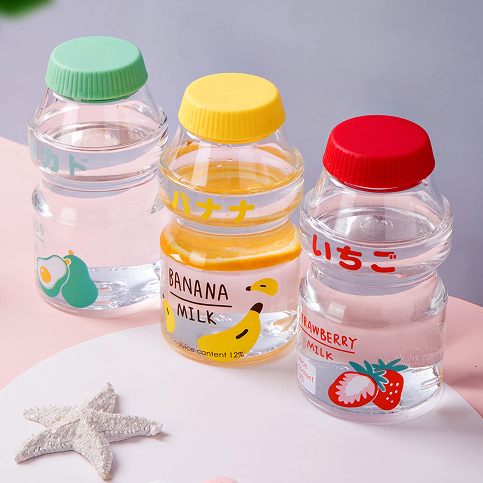 4Pcs Kawaii Strawberry Milk Water Bottles - Cute 16oz Plastic Bottles for Kids, Girls & Women - Perfect for School & Outdoors