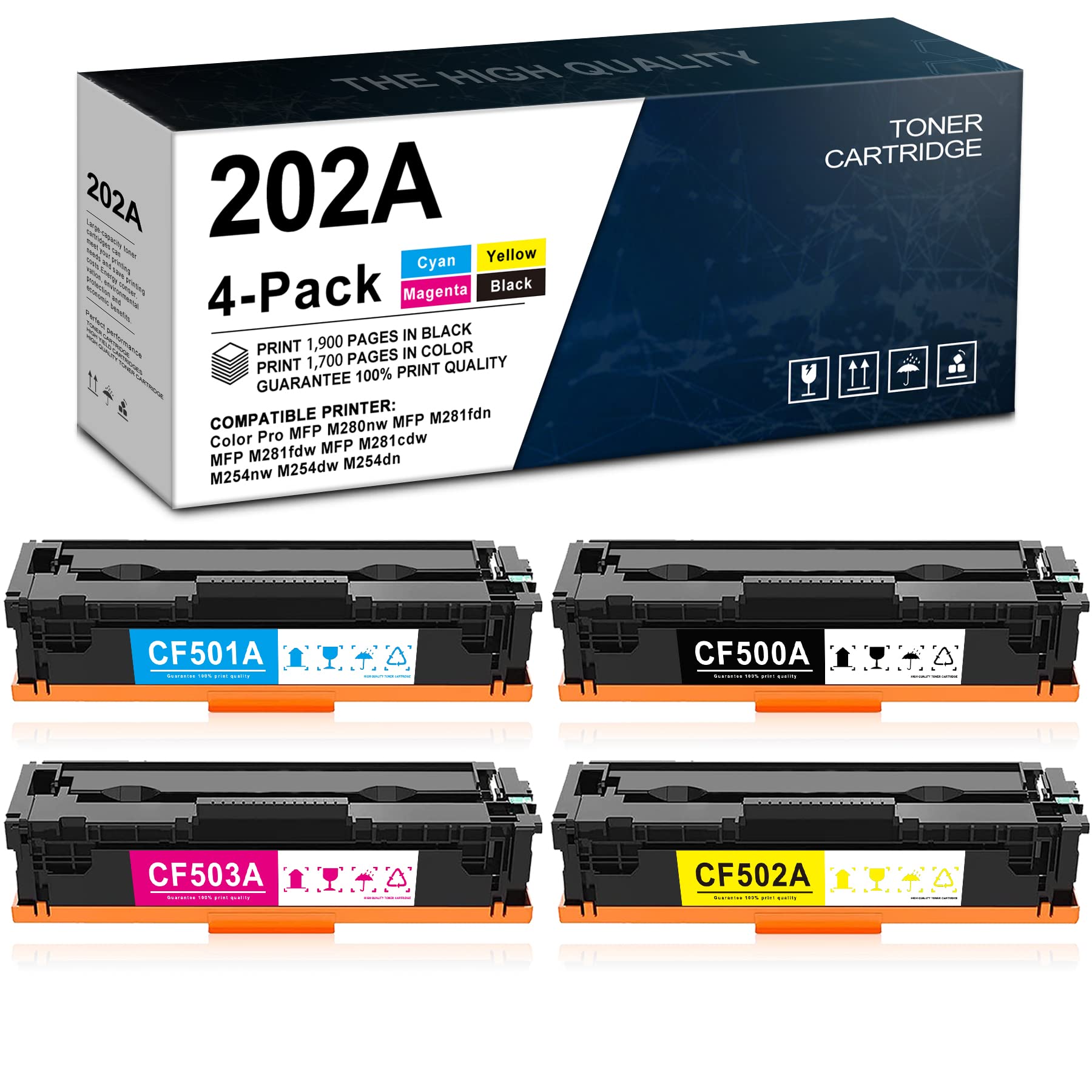 POTONER 4-Pack Compatible Toner Cartridges Replacement for HP CF500A CF501A CF502A CF503A - Works with HP Color Pro M254nw M254dw M254dn MFP M281fdw M280nw M281fdn M281cdw Printers (1 Black, 1 Cyan, 1 Magenta, 1 Yellow) - Ideal for Home Office & Small Business Printing Needs