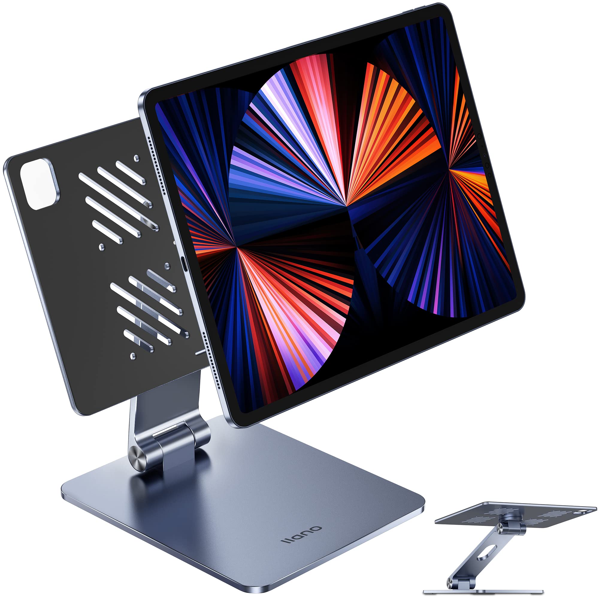 Magnetic Stand for iPad Pro 12.9 Inch & iPad Air 13 Inch M2 (2024) - 94 N52 Powerful Magnets, Aluminum Alloy Adjustable Desk Holder with 180° Tilt & 360° Rotation - Easy to Use, No Assembly Required - Perfect for Home Office, Workstation & Video Calls