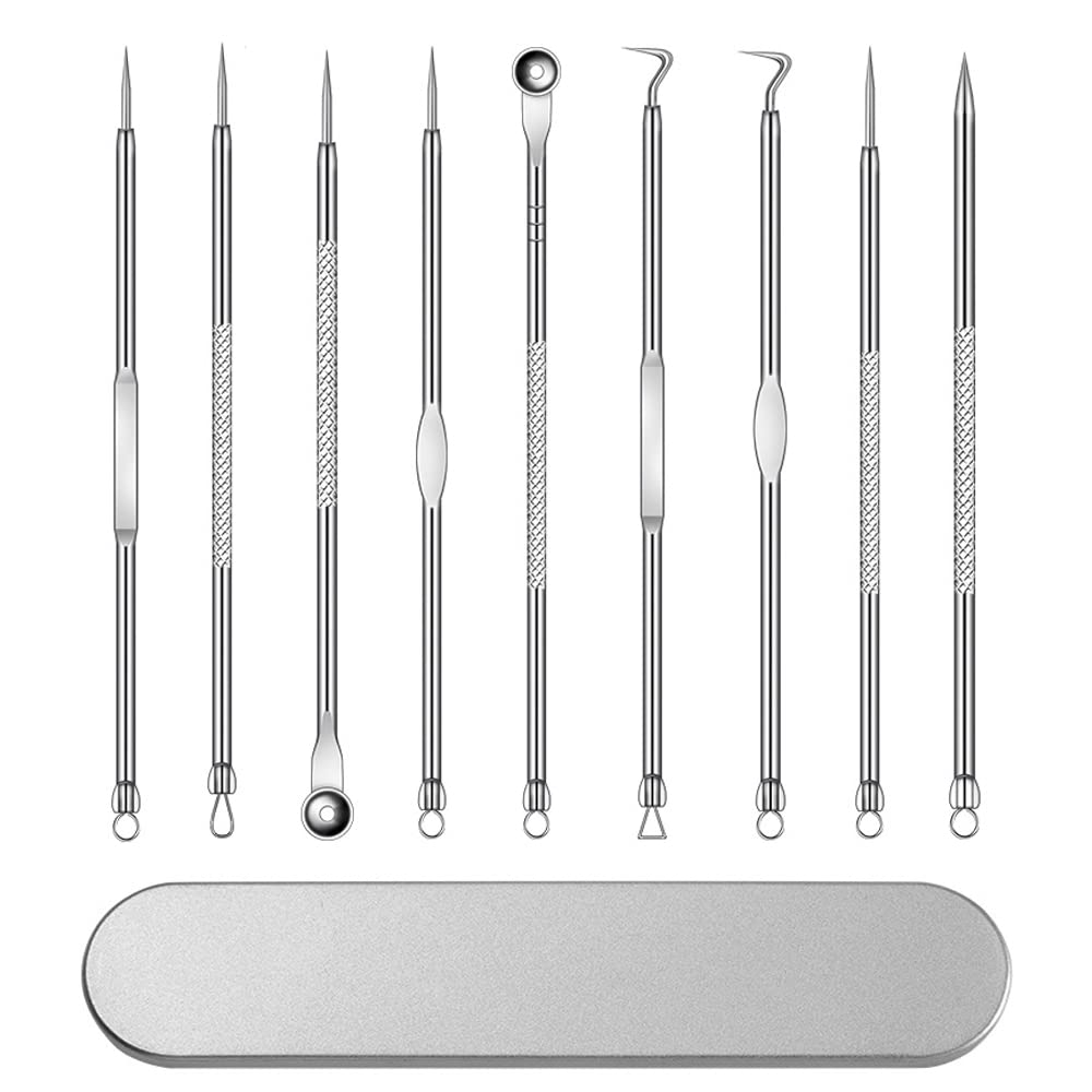 2022 Upgraded Blackhead Remover Kit - 9 Pcs Stainless Steel Pimple Popper Tools for Face & Nose, Acne Comedone Extractor Set for Whitehead & Blackhead Removal | Perfect for Home Skincare & Spa Treatments
