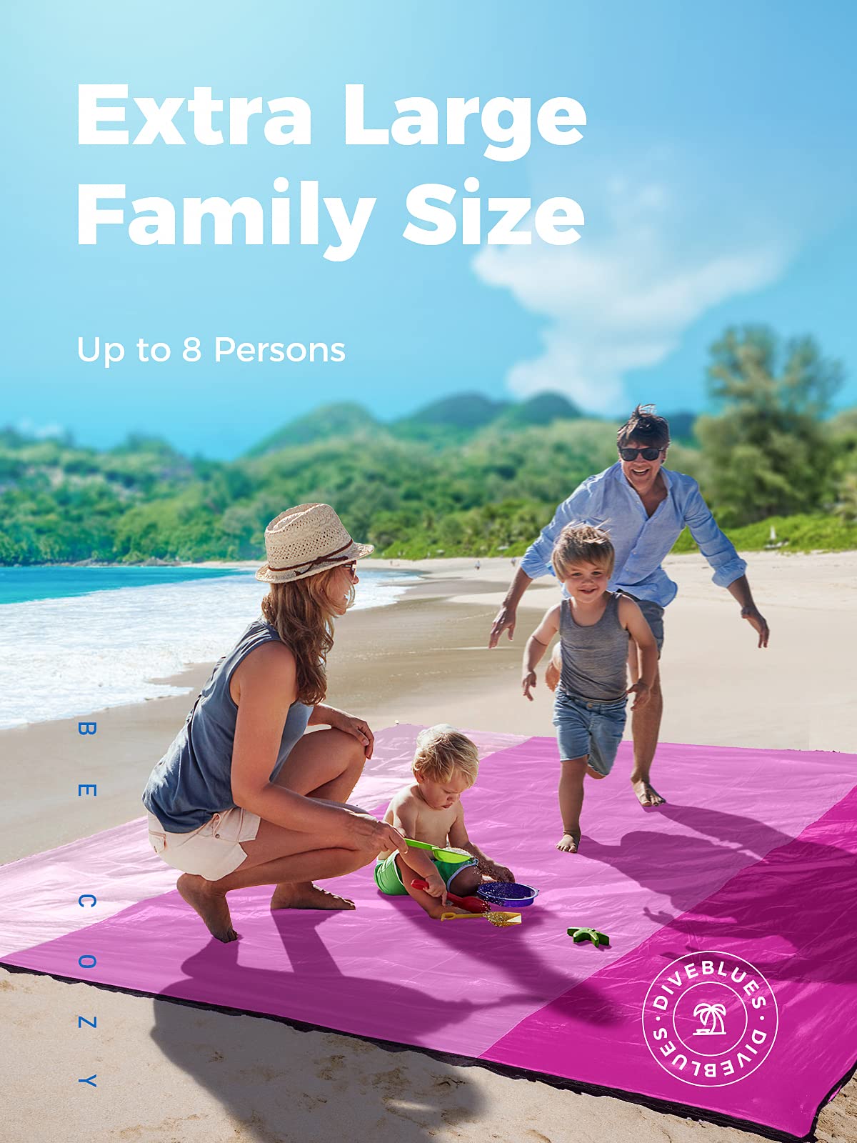 OCOOPA S09 Extra Large Waterproof Sandproof Beach Blanket - 8 Person Family Size, Windproof Parachute Nylon Material with 4 Stakes & Travel Bag - Perfect for Picnics, Camping, Outdoor Concerts and Beach Vacations