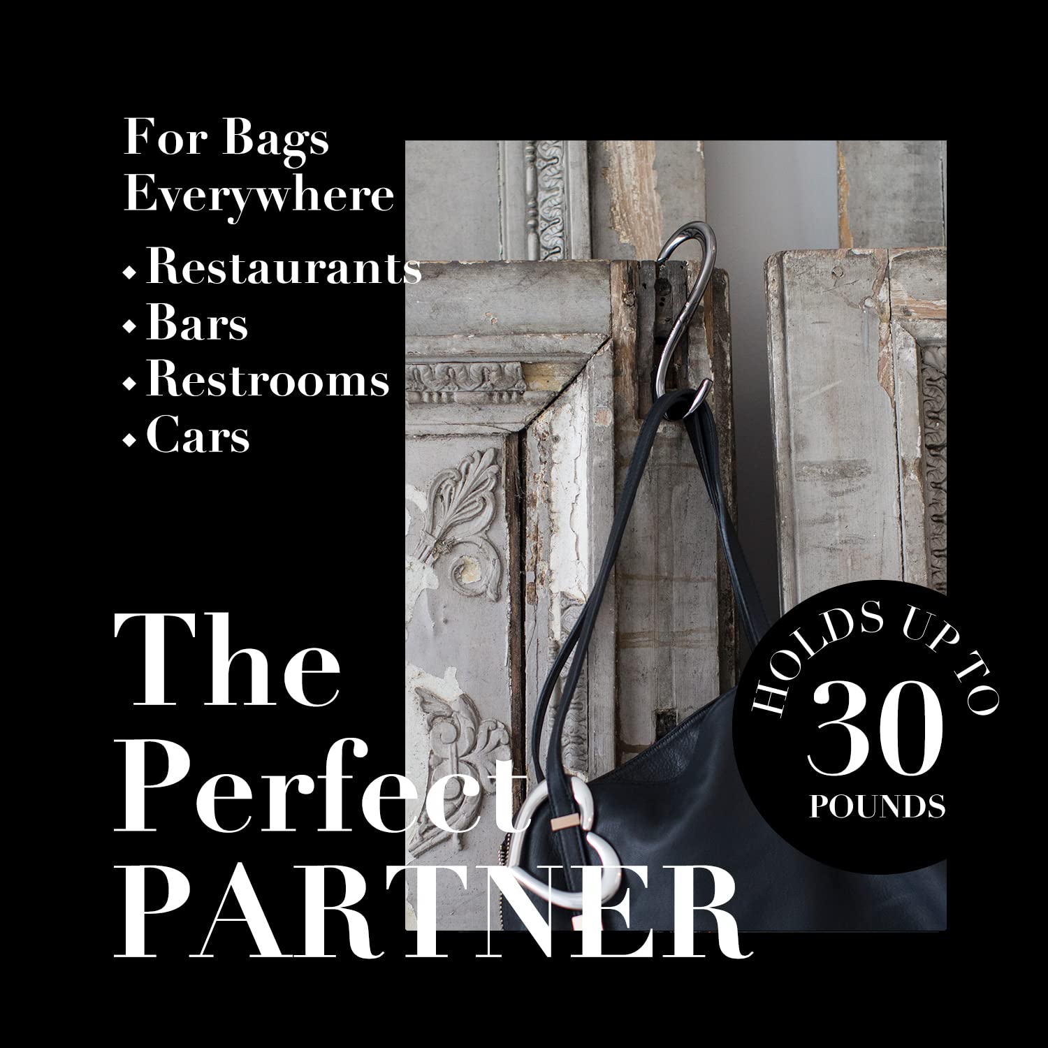Heart Purse Hanger - Portable Bag Hook for Table & Travel | Heavy Duty Purse Holder with Charm | Holds Up to 30 lbs | Black | Perfect for Restaurants, Bars, Airports & Home Use