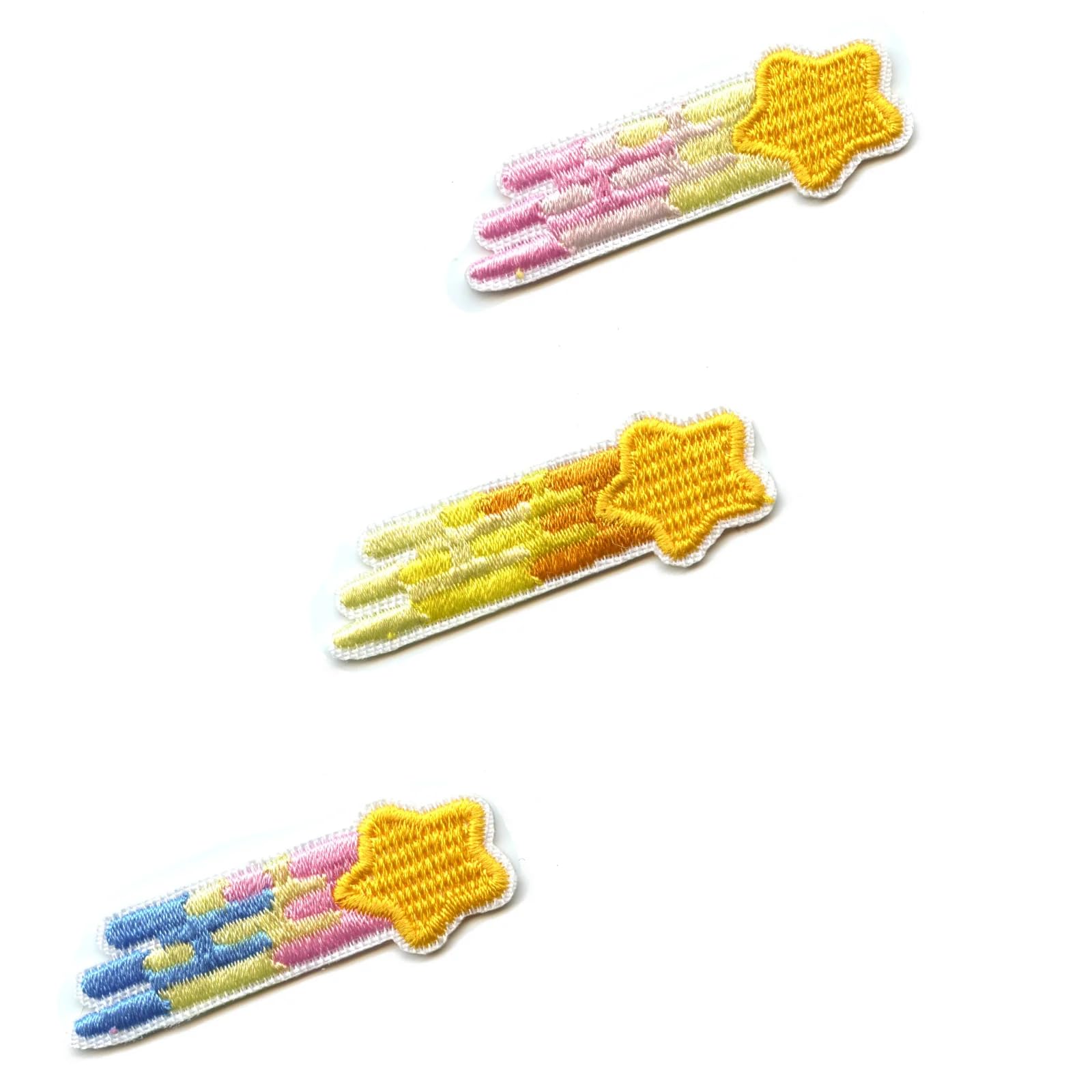 Colorful Shooting Stars Iron On Patches (3 Pack) - DIY Embroidered Applique for Jackets, Bags & Hats - Fun Fashion Accessories for Kids & Teens