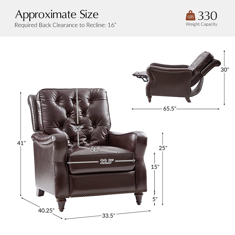 Myria Genuine Leather Nailhead Recliner Chair - Modern Living Room Furniture with Tufted Back and Padded Armrests | Perfect for Home Theater, Gaming, and Relaxation