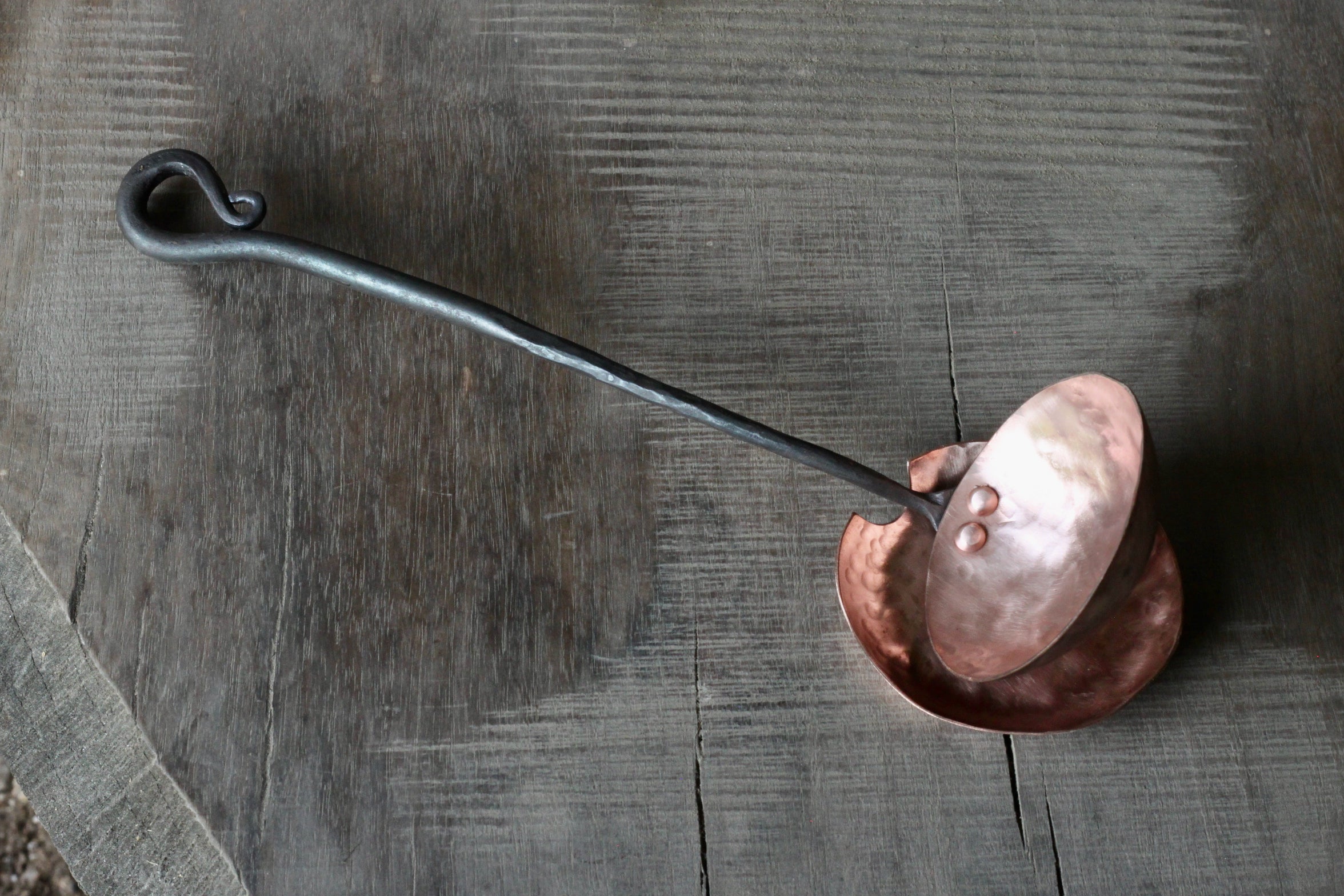Premium Copper & Steel Ladle with Reverse Curl Design - Durable Kitchen Utensil for Cooking, Serving & Baking - Perfect for Soups, Sauces & Desserts
