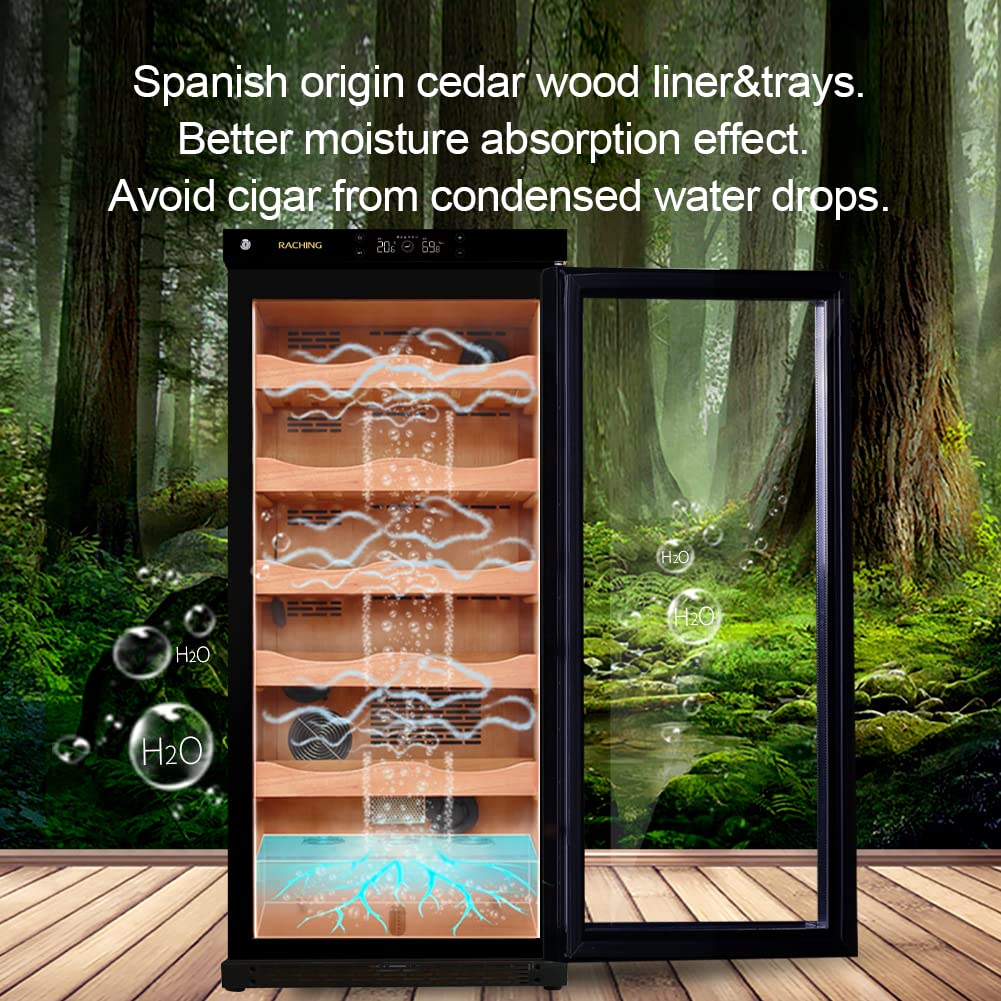Premium 230L Cigar Humidor Cabinet with Climate Control System - Wood Frame Cigar Cooler with 5 Canadian Cedar Trays, Constant Temperature & Humidity for Cigar Storage - Elegant Piano Black Finish - Perfect for Home, Office, or Cigar Lounge Collection Display