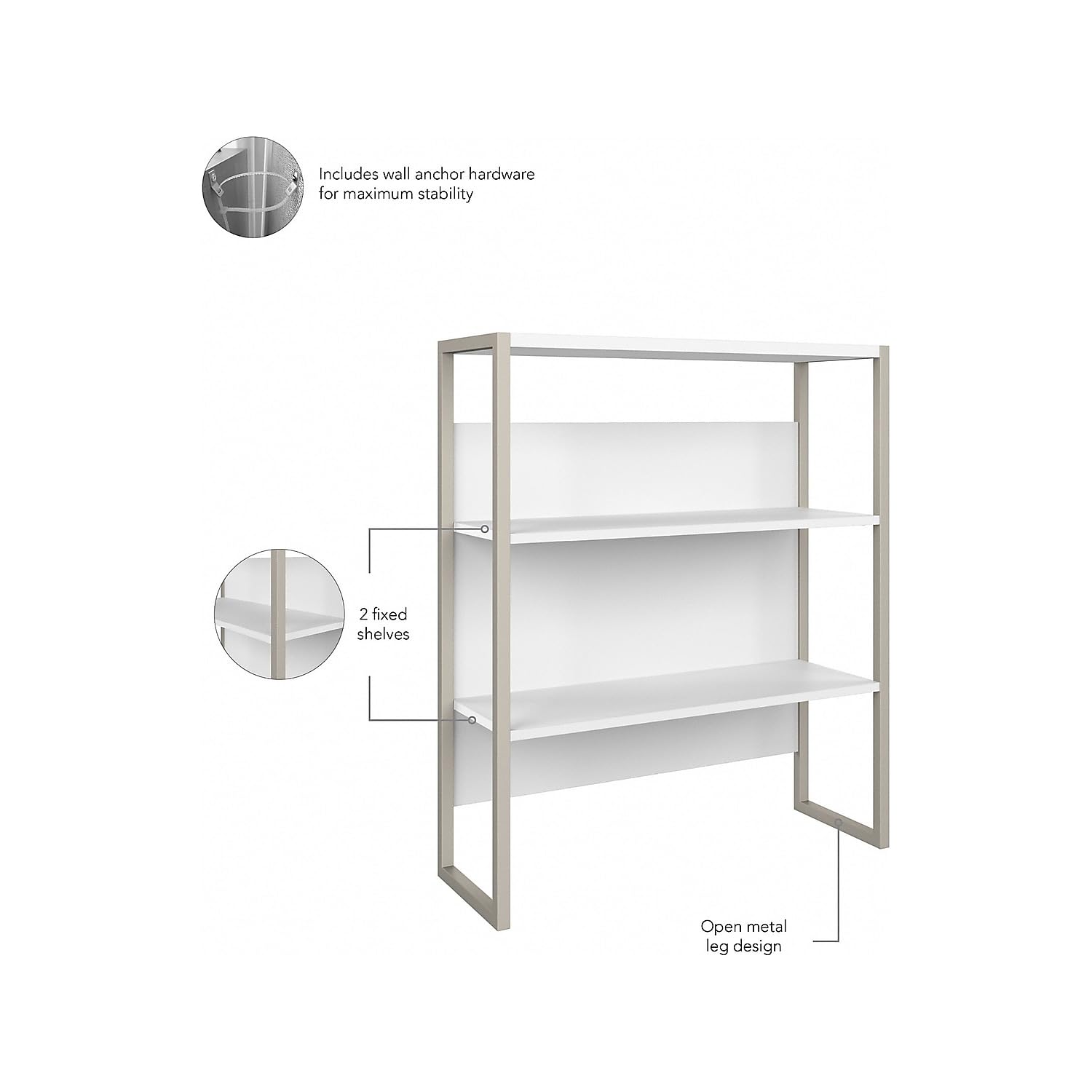 Bush Business Furniture Hybrid 36W White Bookcase Hutch - Perfect for Home Office, Study Room & Library Organization