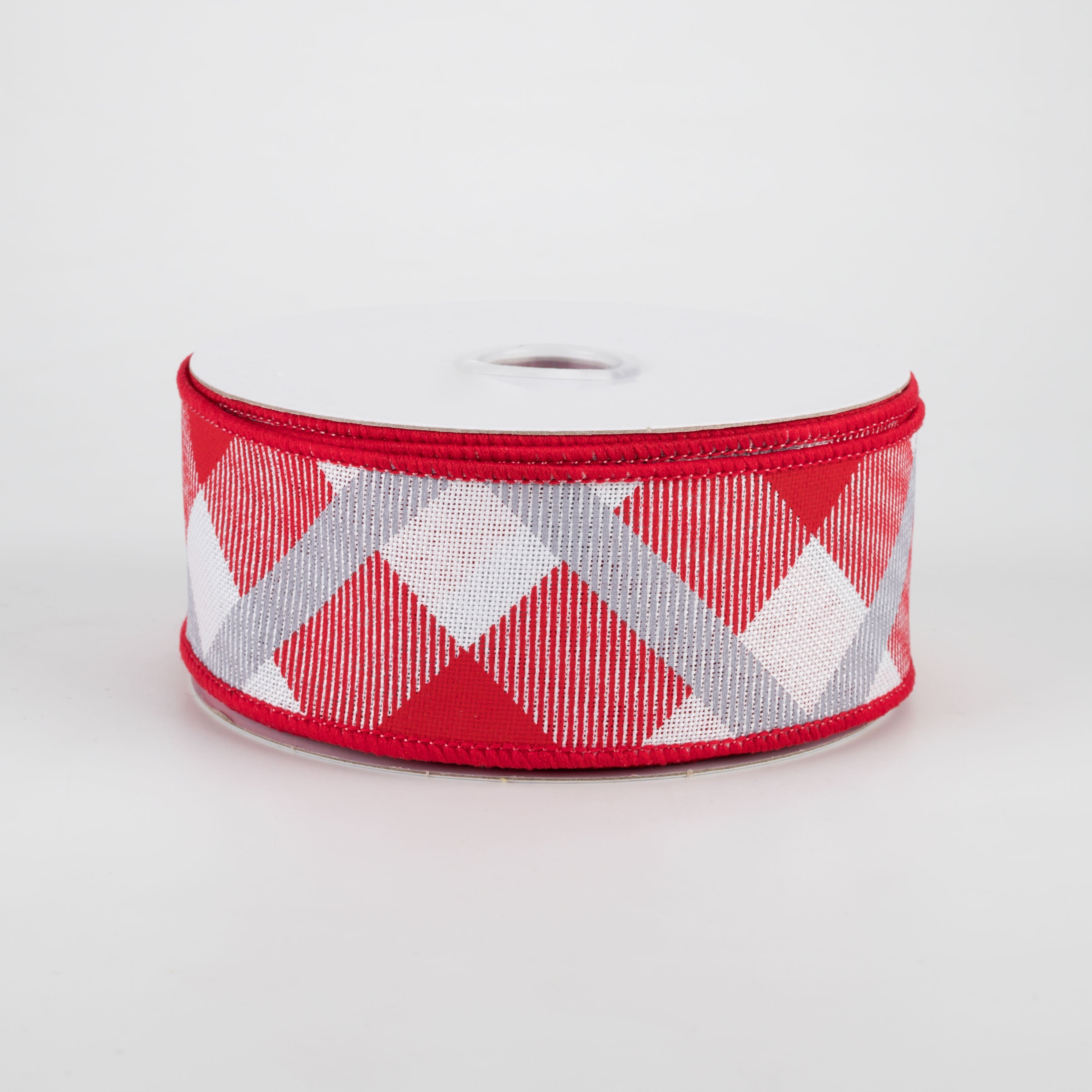 1.5 Inch Printed Plaid Ribbon - White, Red & Gray - 10 Yards Bulk Roll for Gift Wrapping, Crafts & DIY Decorations