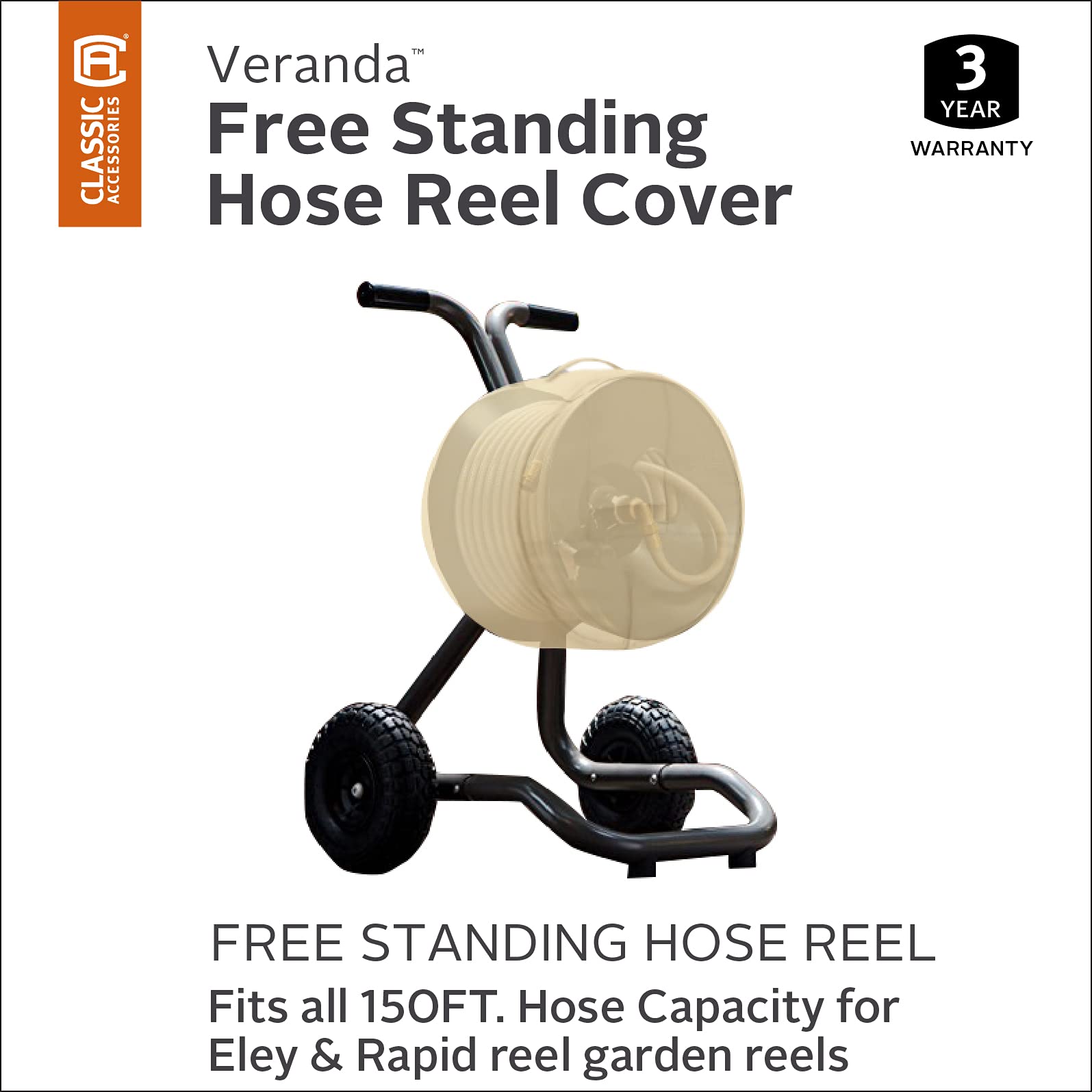 Classic Accessories Veranda Patio Free Standing Portable Garden Hose Reel Cover - Waterproof Outdoor Protection for Yard, Lawn & Garden Storage - Perfect for Patio, Deck & Backyard Organization
