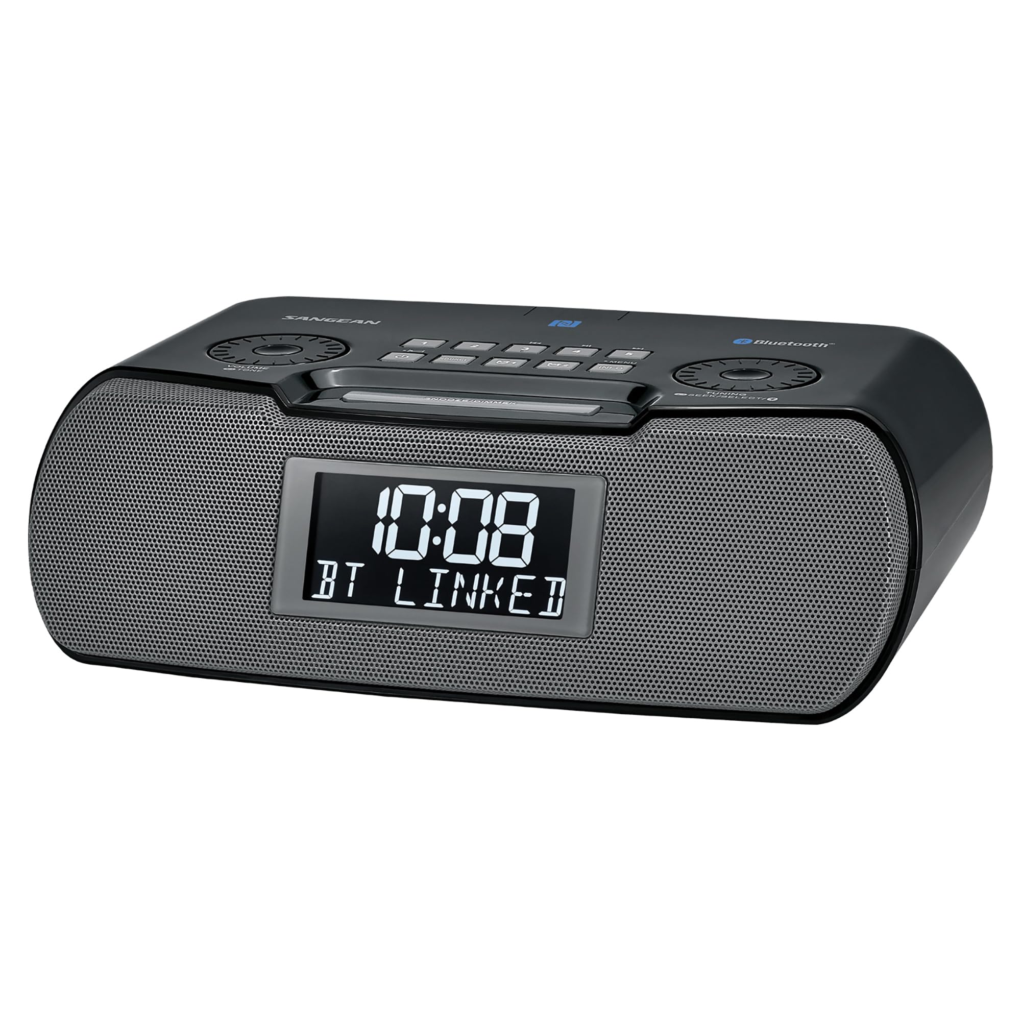 Sangean RCR-20 AM/FM Digital Clock Radio with Bluetooth, Aux-in, USB Charging & Battery Backup - Perfect for Bedroom, Office & Travel (Black)