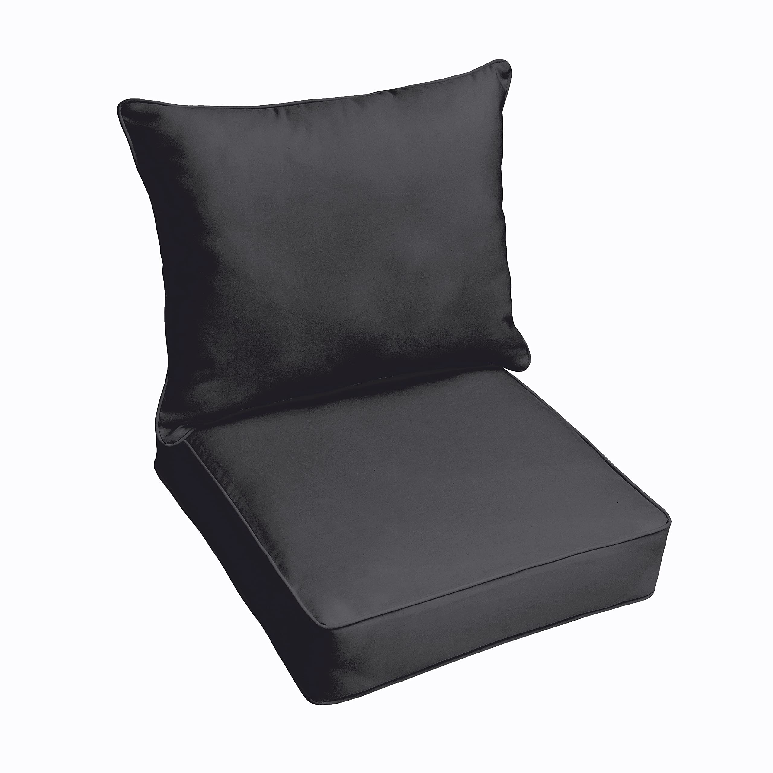 Humble and Haute Sloane Black Indoor/Outdoor Corded Cushion and Pillow Set - Water-Resistant Patio Furniture Cushions for Outdoor Sofa, Sectional, and Lounge Chair - Perfect for Deck, Poolside, and Garden Relaxation