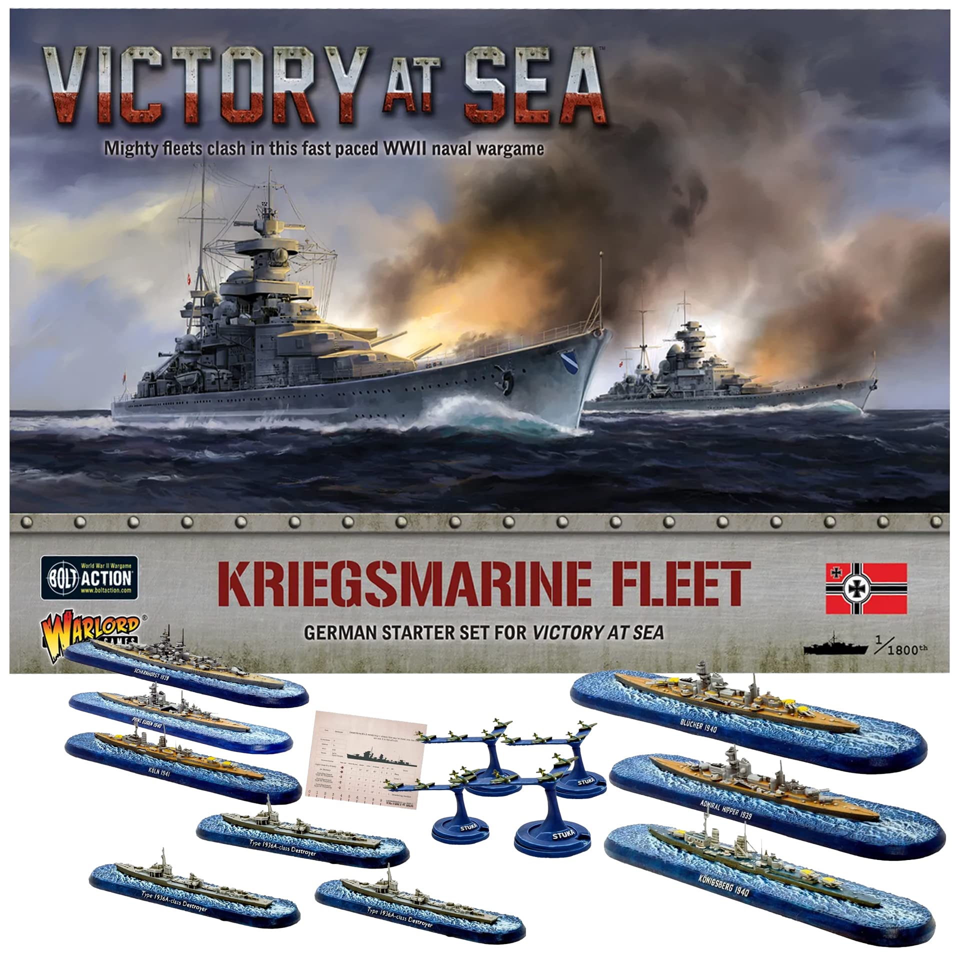 Warlord Games WWII German Navy Kriegsmarine Fleet - Victory at Sea Battleship Game Set with Miniature Battleship Models, Aircraft Carriers & Submarines | WW2 Naval Strategy Board Game for Collectors & Wargaming Enthusiasts | Perfect for Historical Reenactments & Tabletop Gaming