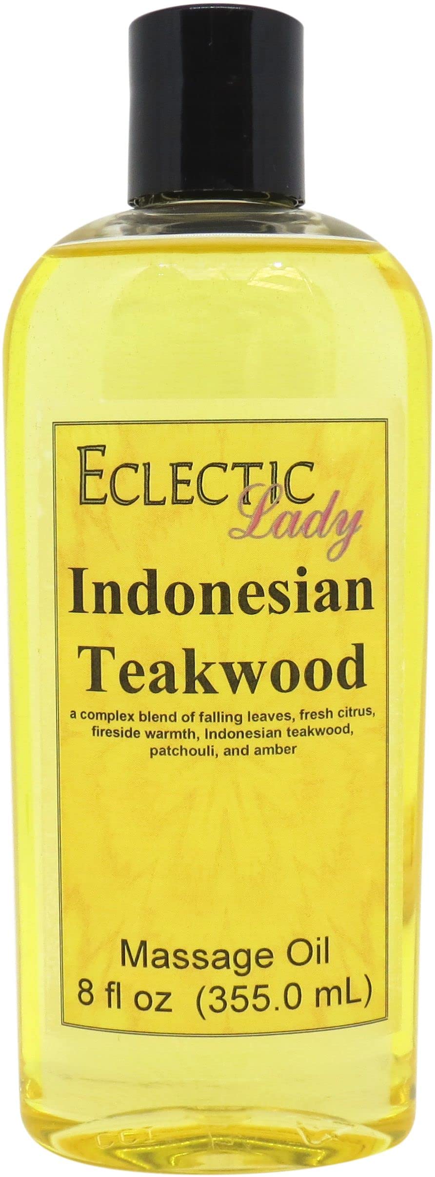 Indonesian Teakwood Massage Oil with Sweet Almond & Jojoba Oil - 8oz Preservative-Free Aromatherapy Oil for Relaxation, Spa, Couples Massage & Stress Relief