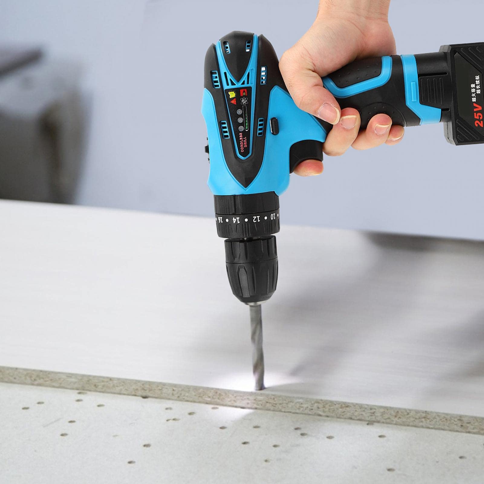 25V Cordless Electric Drill Driver Kit - Rechargeable Power Tool with US Plug (100V-240V) for DIY Projects, Home Repairs & Woodworking