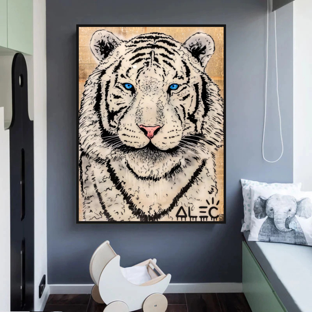 White Tiger Poster - Stunning Wildlife Art Print of Majestic White Tigers for Home & Office Decor | Perfect for Living Room, Bedroom, or Office Wall Art