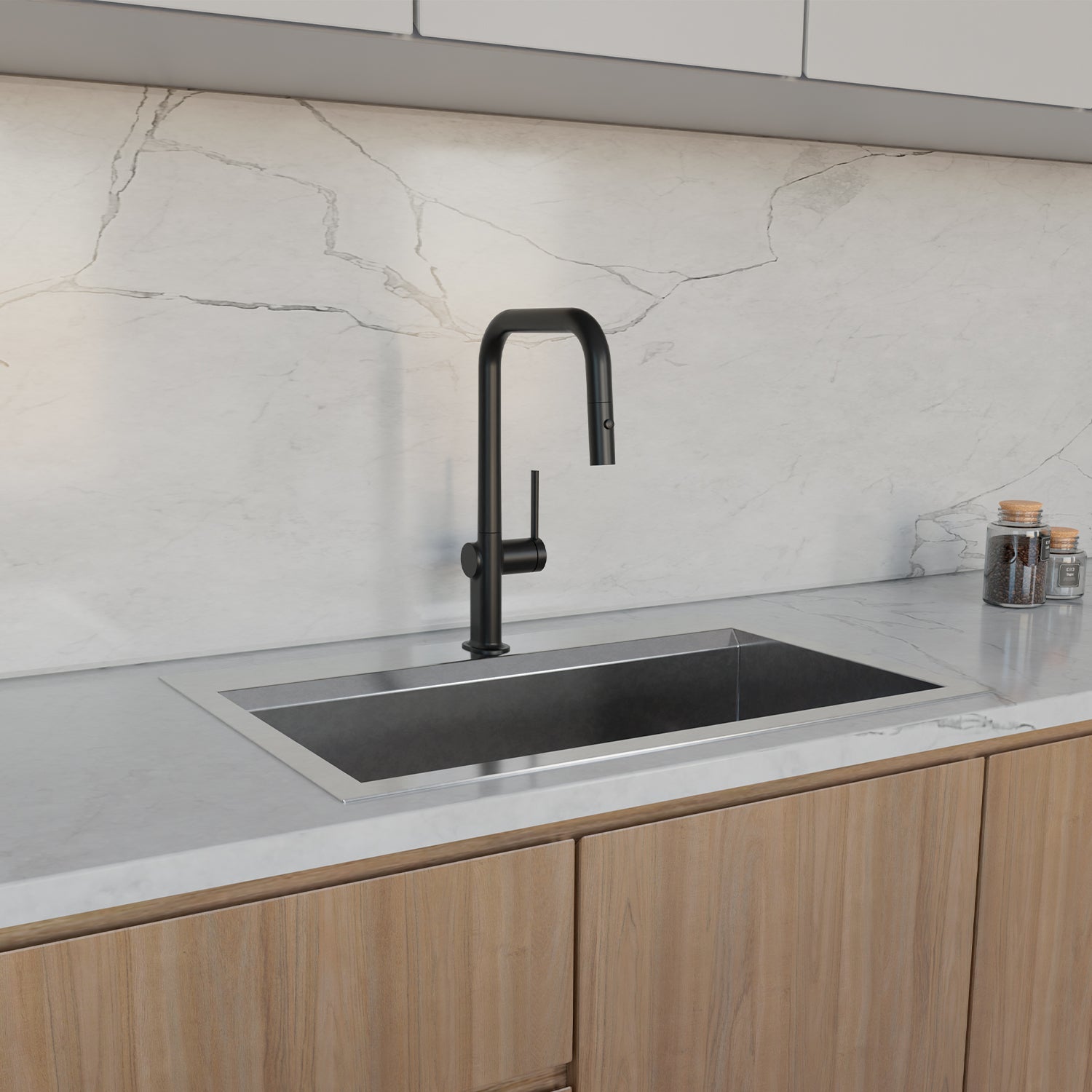 DAX 8020007 Single Handle Pull-Out Kitchen Faucet with Sprayer - Modern Stainless Steel Design for Easy Dishwashing & Sink Cleaning | Perfect for Home, Restaurant & Commercial Use