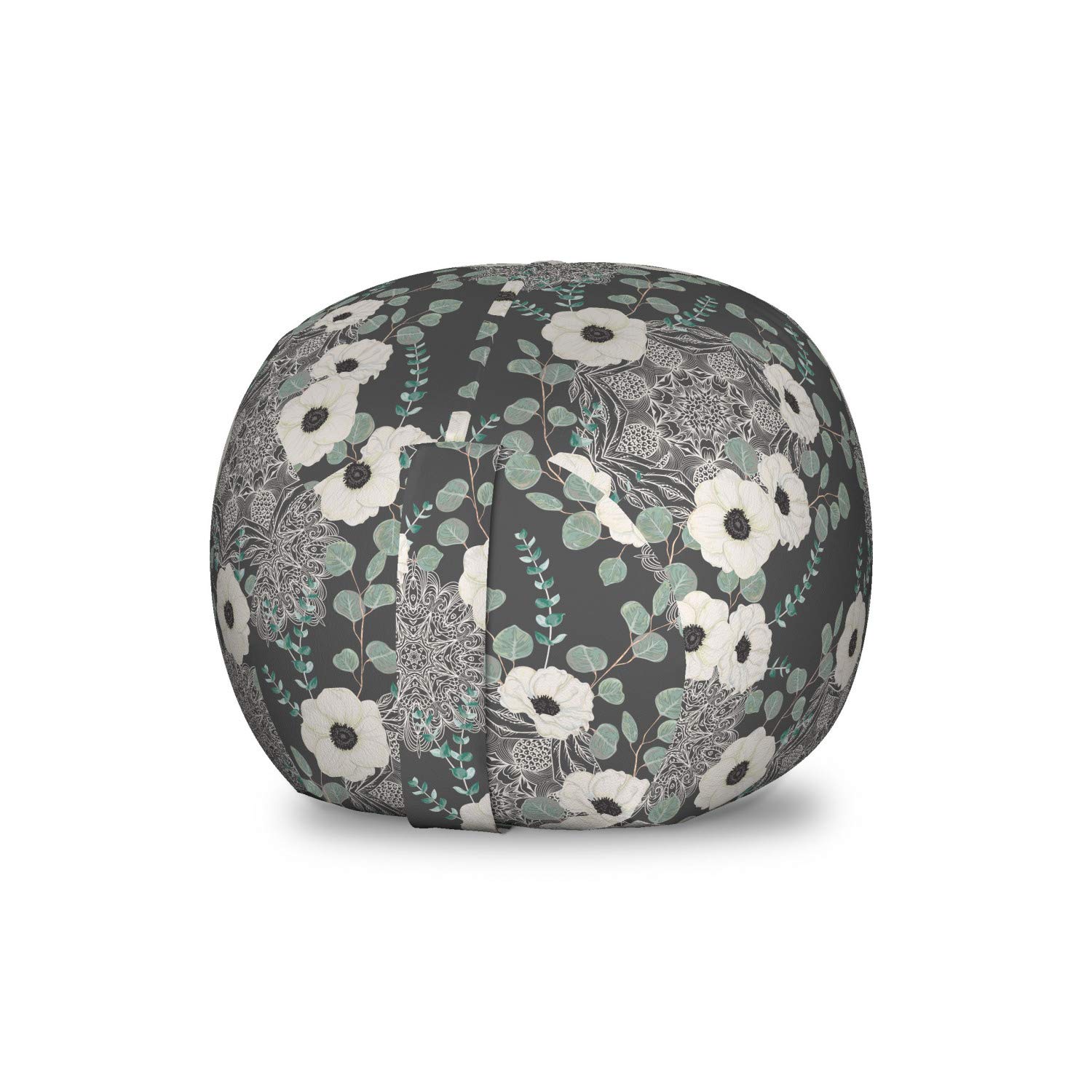 Ambesonne Vintage Toy Storage Bag Chair - Mandala Floral Design with Anemone Flowers & Eucalyptus Leaves - Washable Stuffed Animal Organizer for Kids Room - Small Multicolor Bean Bag for Playroom, Bedroom or Nursery Decor