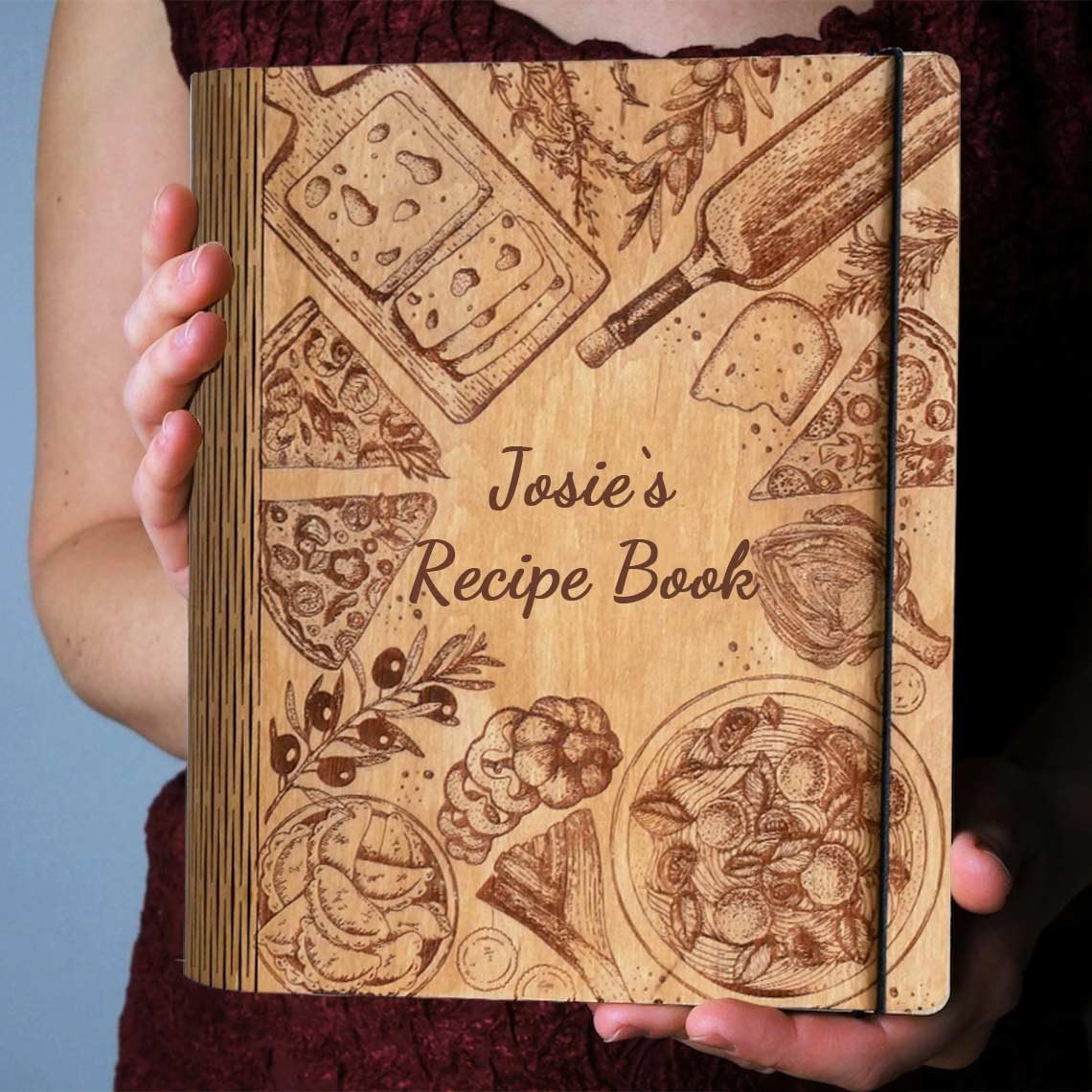 Personalized Wooden Recipe Book Binder - Custom Family Wooden Cover Cookbook Journal & Sketchbook - A5 Notebook for Writing Recipes - Perfect Mother's Day & Christmas Gift Ideas (Style 8) - Great for Home Cooking, Recipe Organization & Thoughtful Gift Giving