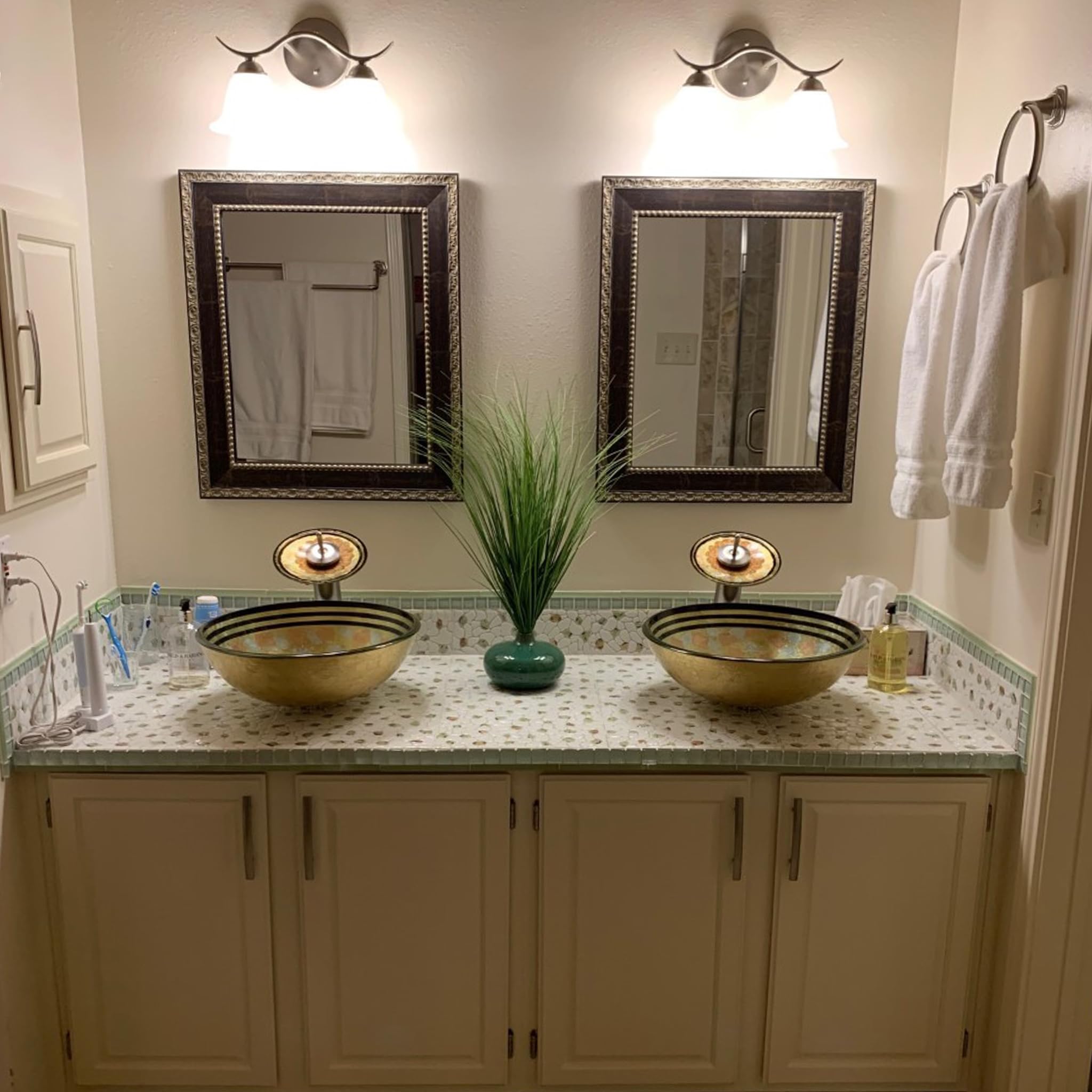 Novatto CELEBRAZIONE Glass Vessel Bathroom Sink Set with Brushed Nickel Faucet - Modern Vanity Sink for Bathroom, Powder Room, or Guest Bath Decor