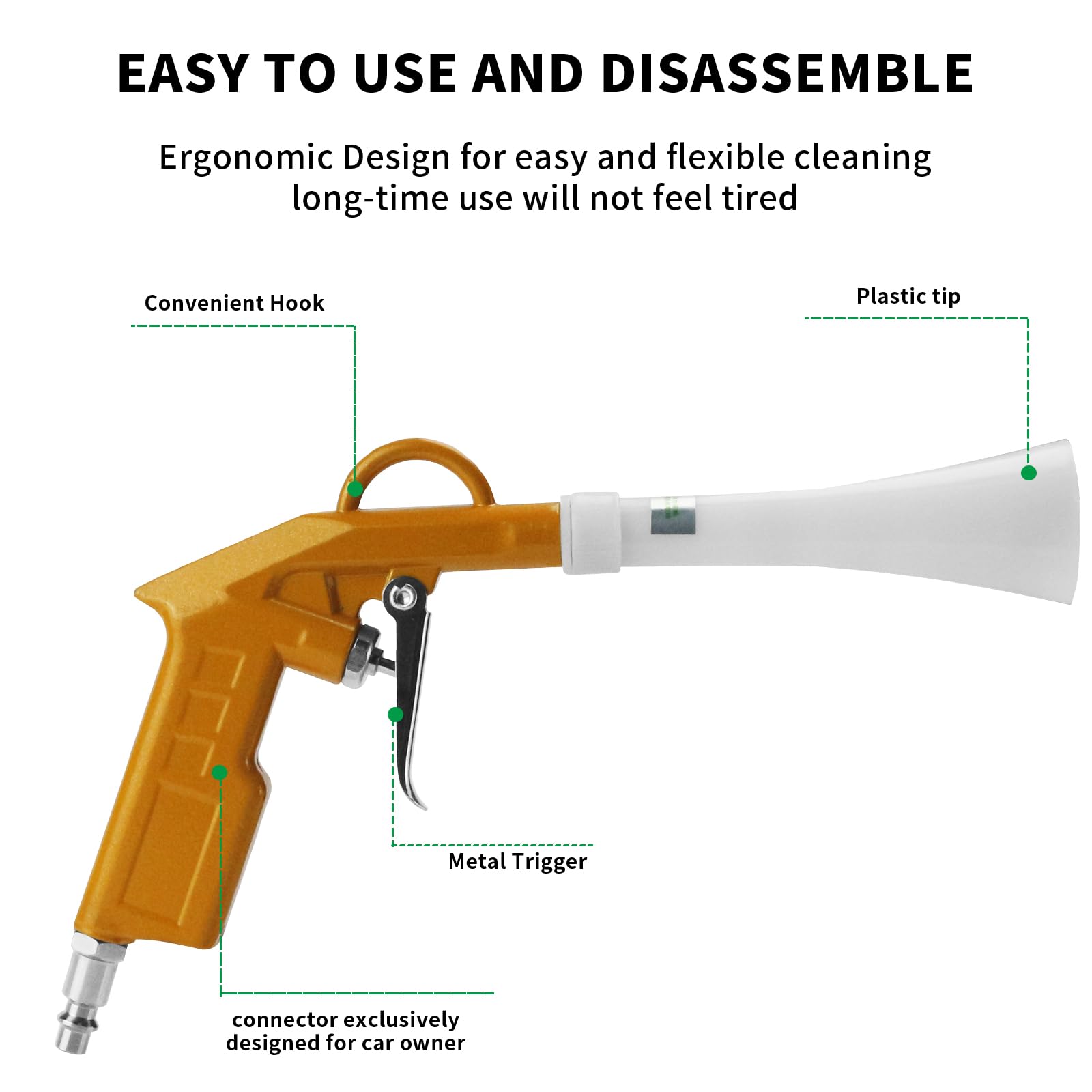High Pressure Car Cleaning Gun - Air Blow Gun for Interior Detailing & Dust Removal | Car Wash Kit with Air Duster Blower | Works with Air Compressor | Perfect for Auto Detailing, Home Garage & Professional Car Wash (Yellow)