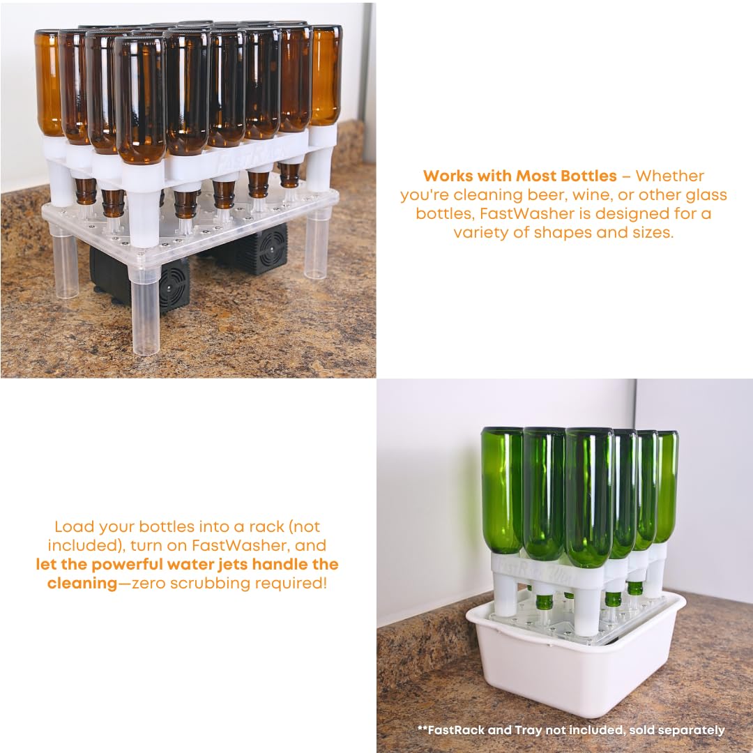 FastWasher24 Beer & Wine Bottle Cleaner - High Pressure Bottle Rinser, Sanitizer System for Home Brewing | Easy Assembly | Perfect for Homebrewers, Winemakers & Craft Beer Enthusiasts | Use for Cleaning, Sanitizing & Reusing Bottles