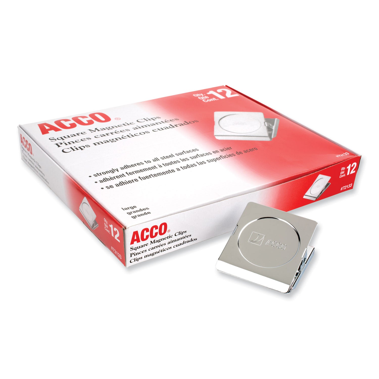 ACCO Magnetic Clip 12-Pack, 1.13 Inch Jaw Capacity, Silver Office Supplies - Perfect for Fridge Notes, Whiteboard Organization & Document Holding