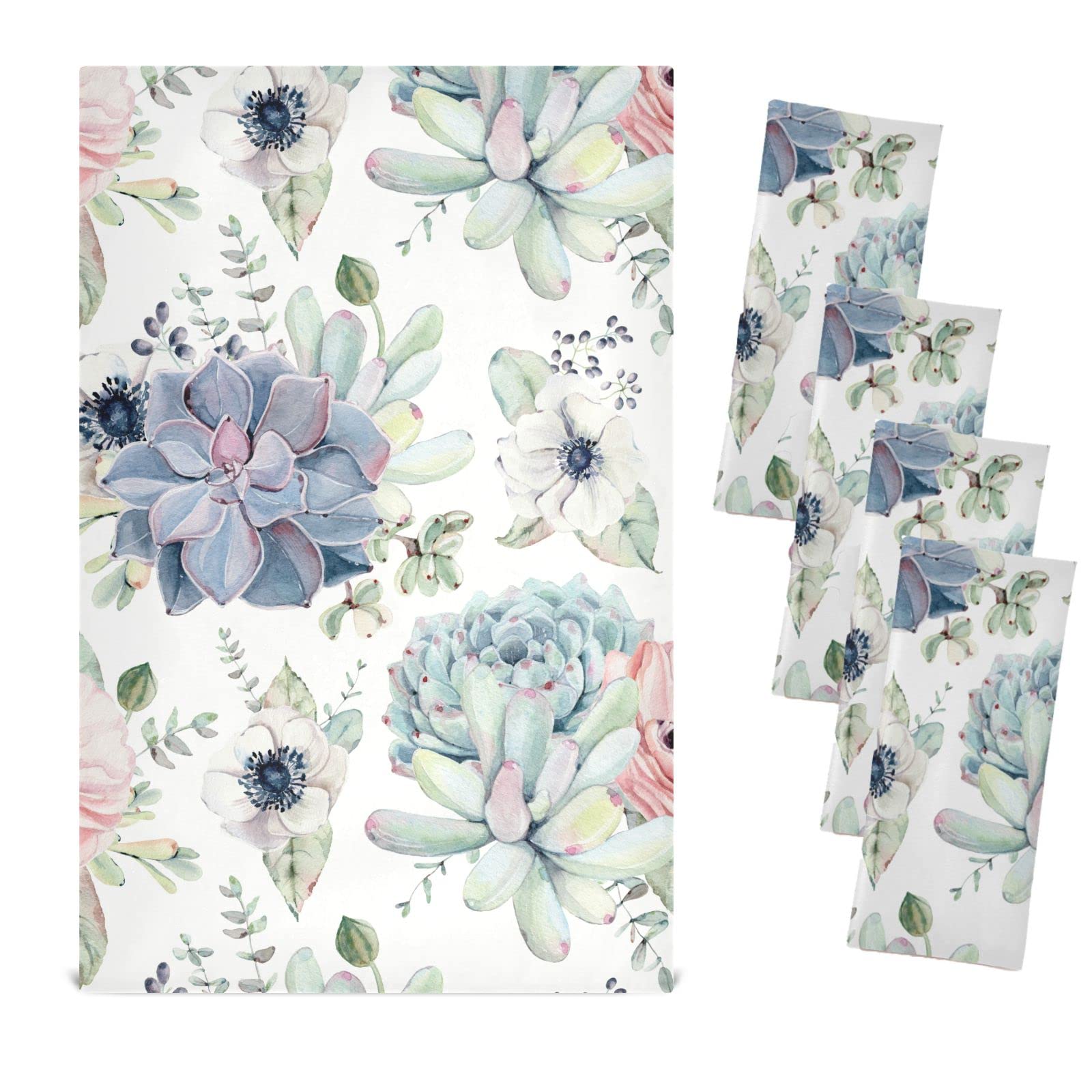 Watercolor Floral Succulent Kitchen Towels Set of 6 - 18x28in Absorbent Dish Drying Cloths for Cooking, Baking & Home Decor - Perfect for Farmhouse, Cottage & Modern Kitchens
