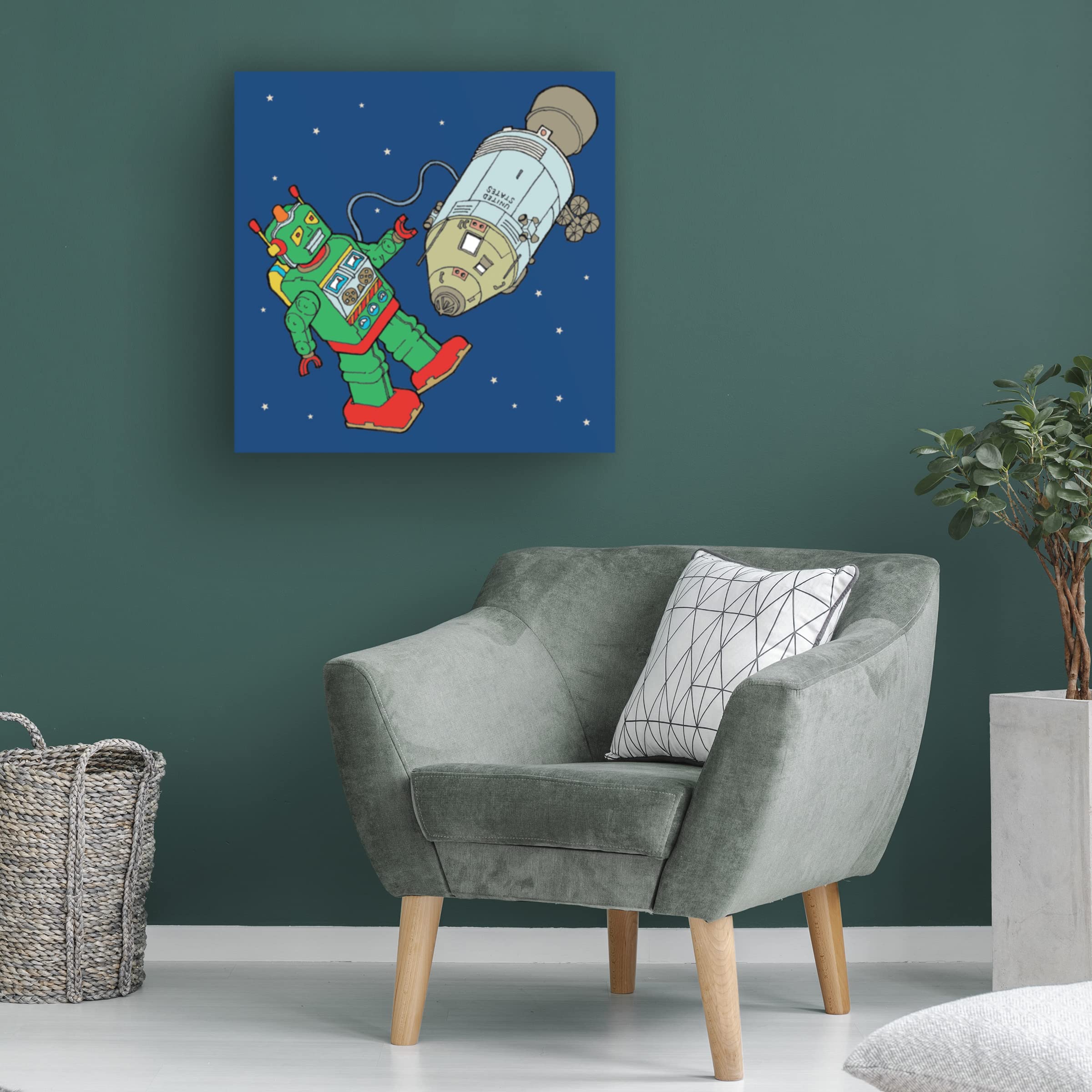 Spacebot Canvas Wall Art by Duncan Wilson - Modern Sci-Fi Home Decor for Living Room, Bedroom & Office