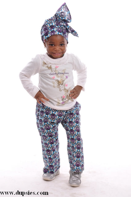 African Print Pants and Head Wrap Set for Girls - DPC2422P - Stylish Afrocentric Outfit for Parties, Cultural Events and Everyday Wear