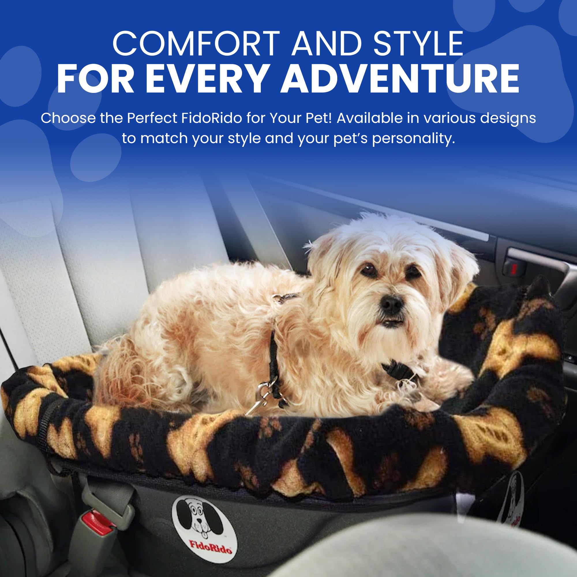 Dog Car Seat for Small to Large Dogs - Pet Booster Seat with Comfortable Cushions, Sherpa Cover & Safety Straps | Easy to Install Travel Accessory | Perfect for Road Trips, Vet Visits & Daily Commutes | Medium Harness in Black with Tan Bones Design