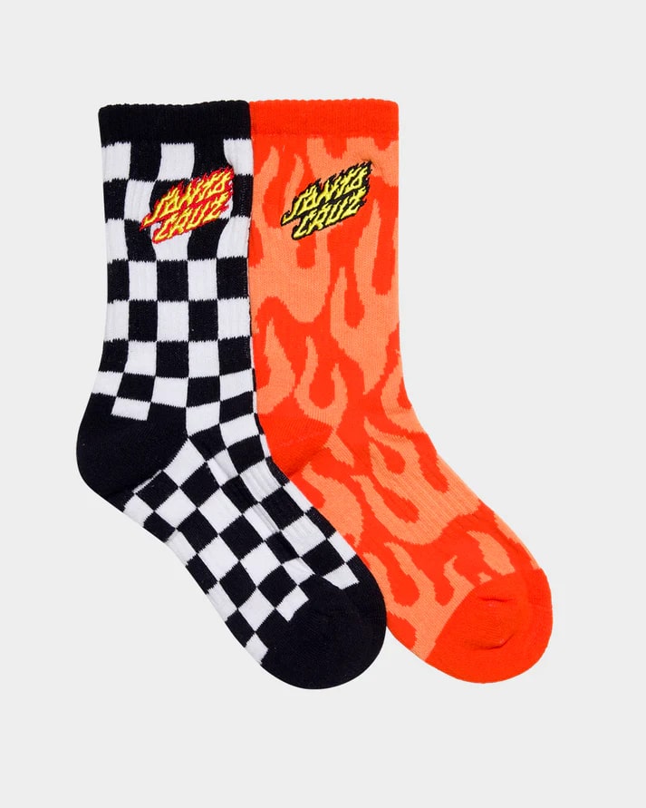 Santa Cruz Flaming Stack Boys Crew Socks 2 Pack - Cool Graphic Ankle Socks for Teens - Perfect for Skateboarding, School & Casual Wear