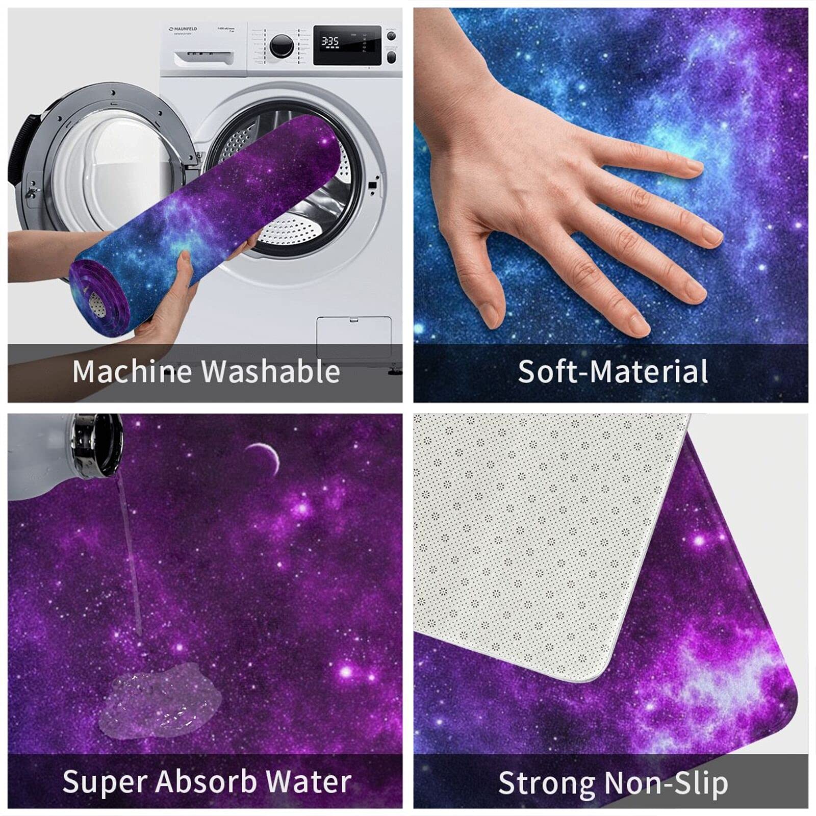 **Galaxy Blue Purple Bath Mat - Super Soft Plush Non-Slip Absorbent Bathroom Rug - Washable Shower Carpet for Bathroom, Kitchen Sink & Home Decor - Perfect for Spa, Master Bath & Guest Bathrooms**