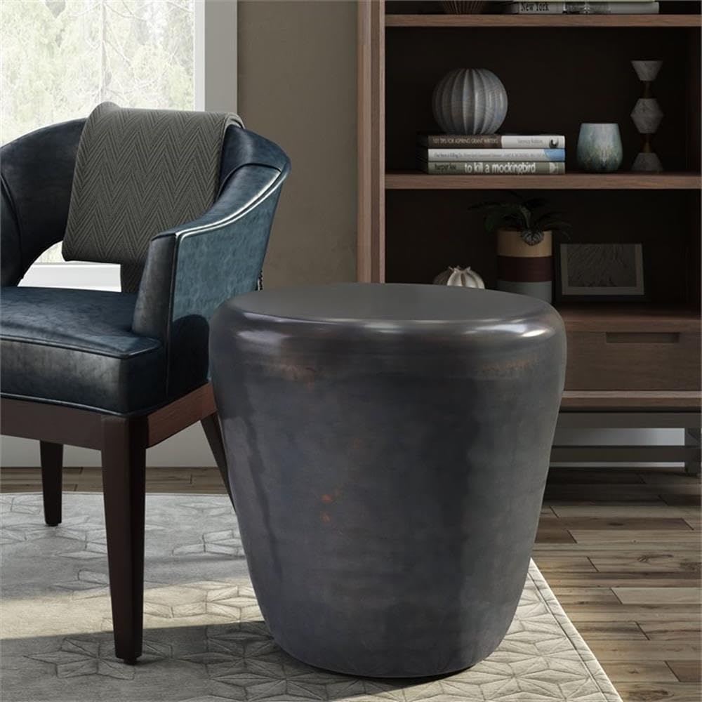 Small Boho Round End Table - Modern Accent Nightstand for Living Room, Bedroom & Office - Space-Saving Metal Side Table with Rustic Design - Perfect for Small Spaces, Sofa Sides & Narrow Areas - Dark Gray Home Decor