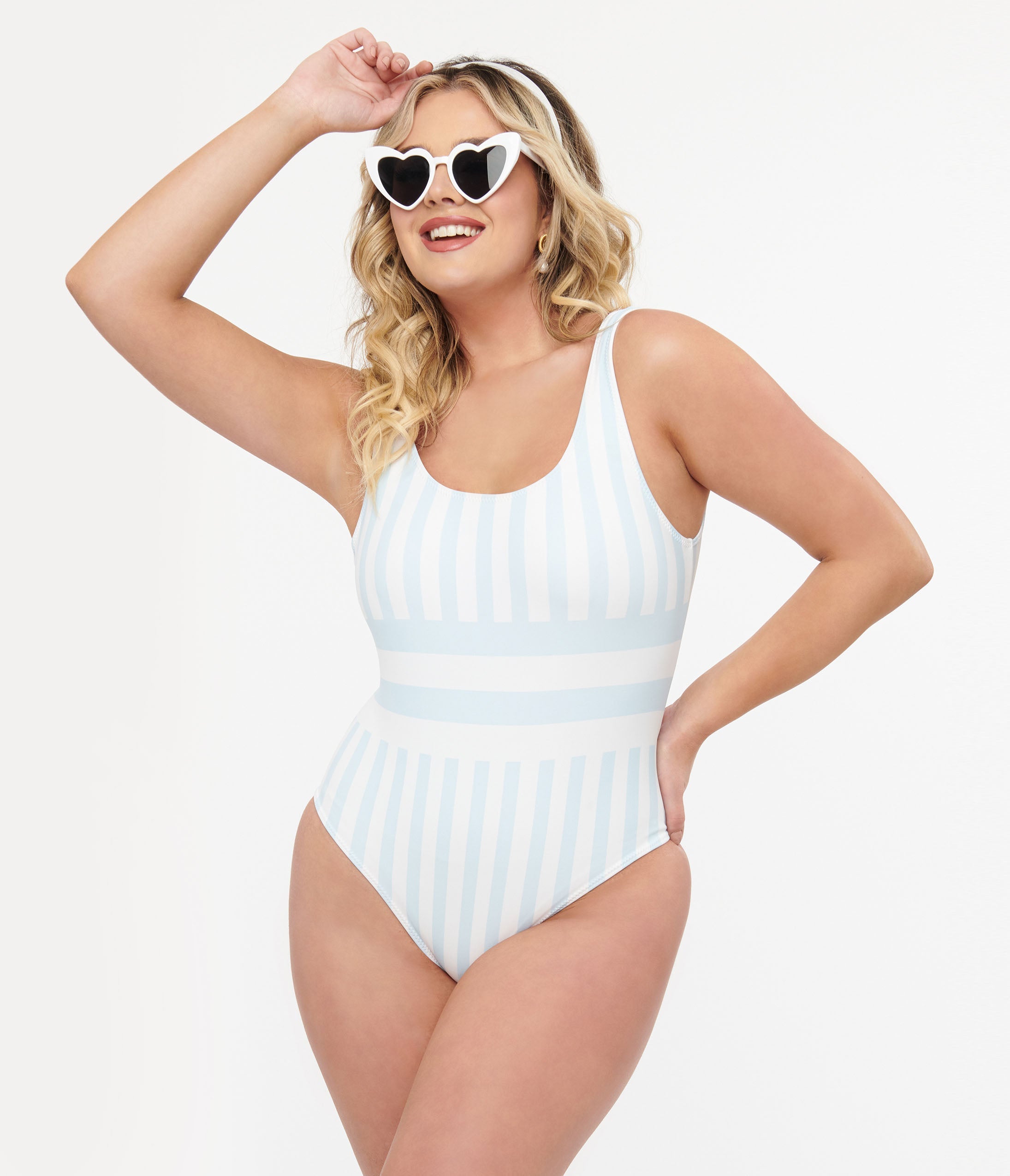 Light Blue & White Stripe One Piece Swimsuit for Women - Sexy High Waisted Bathing Suit with Tummy Control - Perfect for Beach, Pool & Summer Vacations