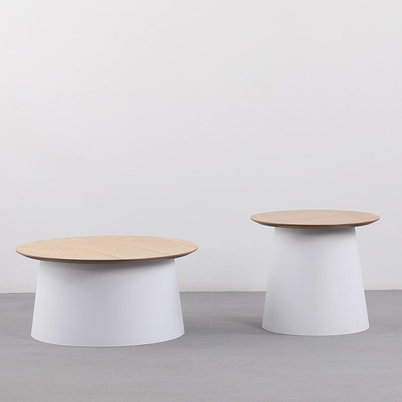 ZEEBA Modern White & Natural Wood Coffee Table - 69cm Round Living Room Center Table for Small Spaces, Home Decor & Stylish Furniture