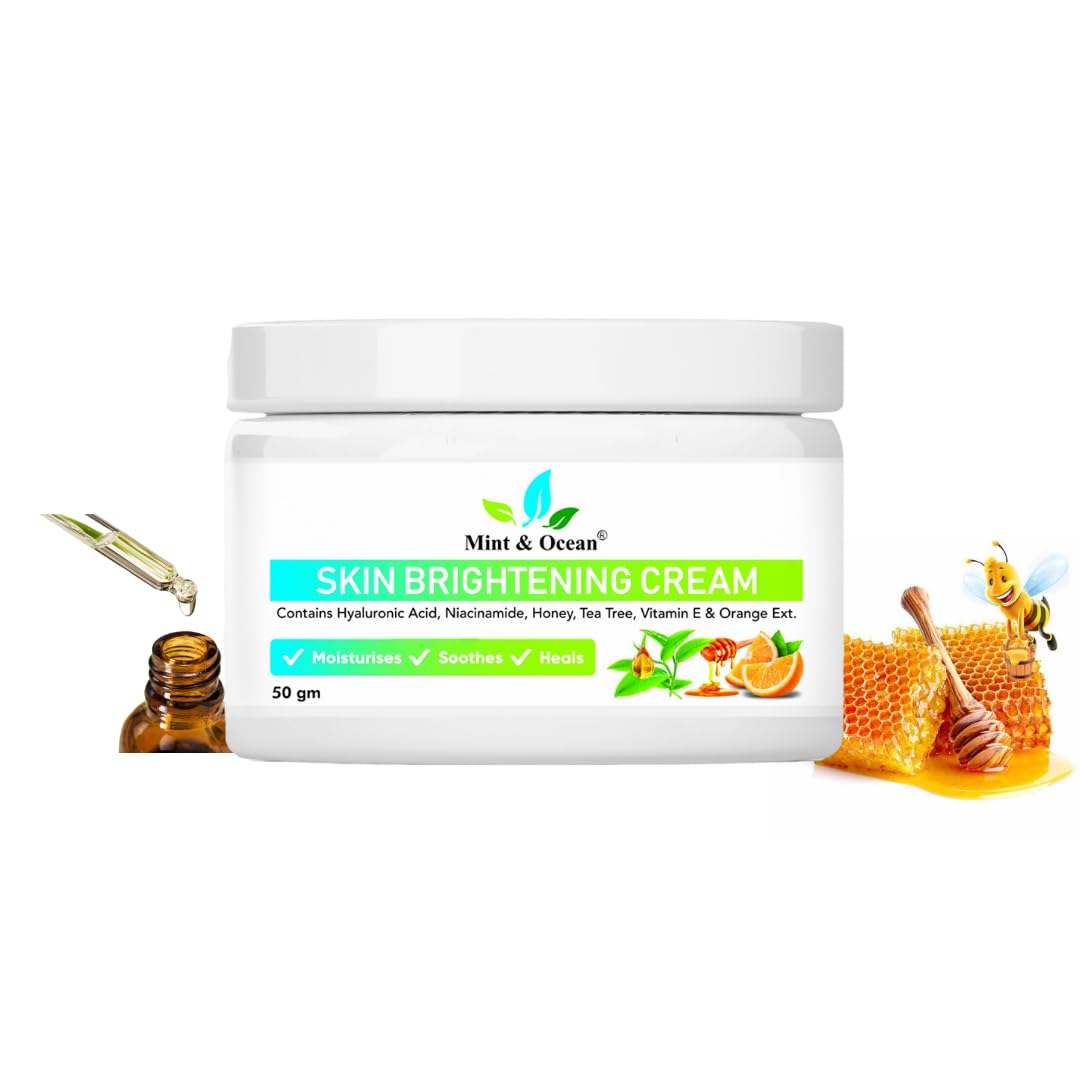 Mint and Ocean Skin Brightening Cream with Hyaluronic Acid, Tea Tree Extracts & Vitamin E - Brightens Dull Skin, Evens Skin Tone & Enhances Complexion - 50g | Perfect for Daily Skincare Routine & Nighttime Hydration