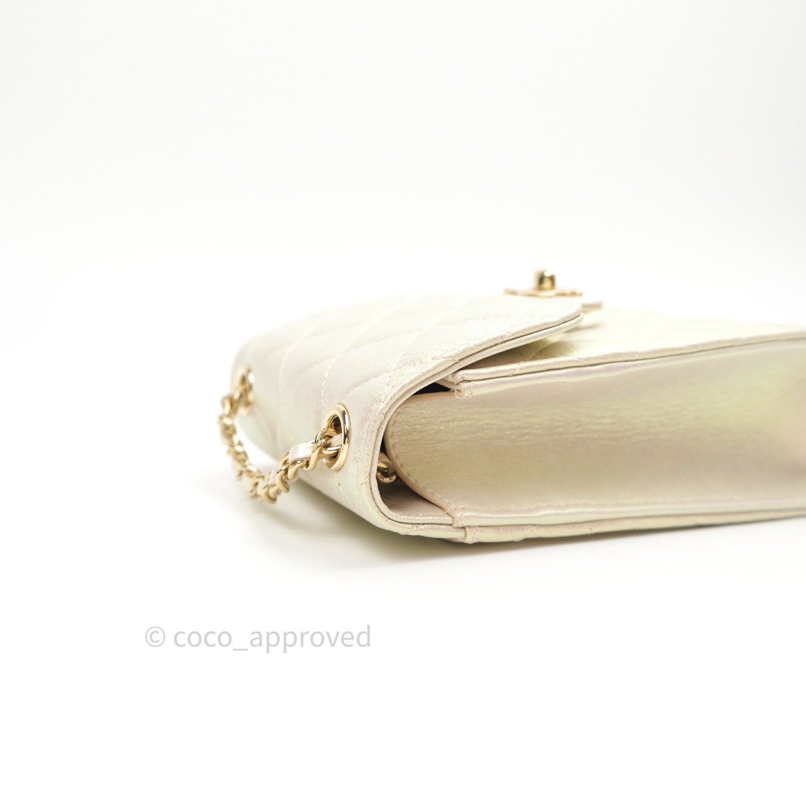 Chanel Classic Ivory Iridescent Gold Hardware Phone Holder - Luxury Designer Phone Case for iPhone & Samsung - Perfect for Parties, Travel & Everyday Use