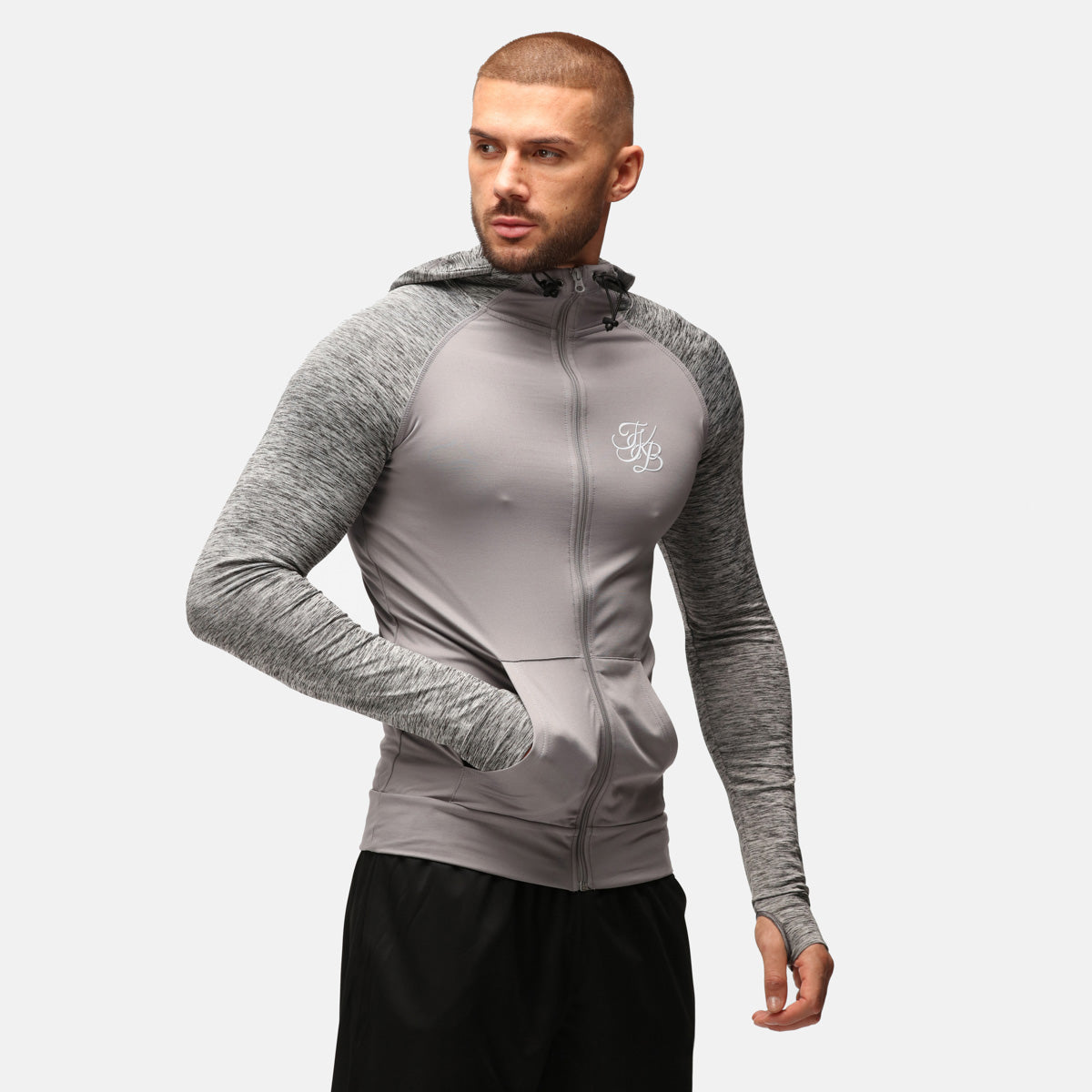 TKB Men's Grey Melange Zip-Up Hoodie - Stylish & Comfortable Pullover for Casual Wear, Gym, and Outdoor Activities