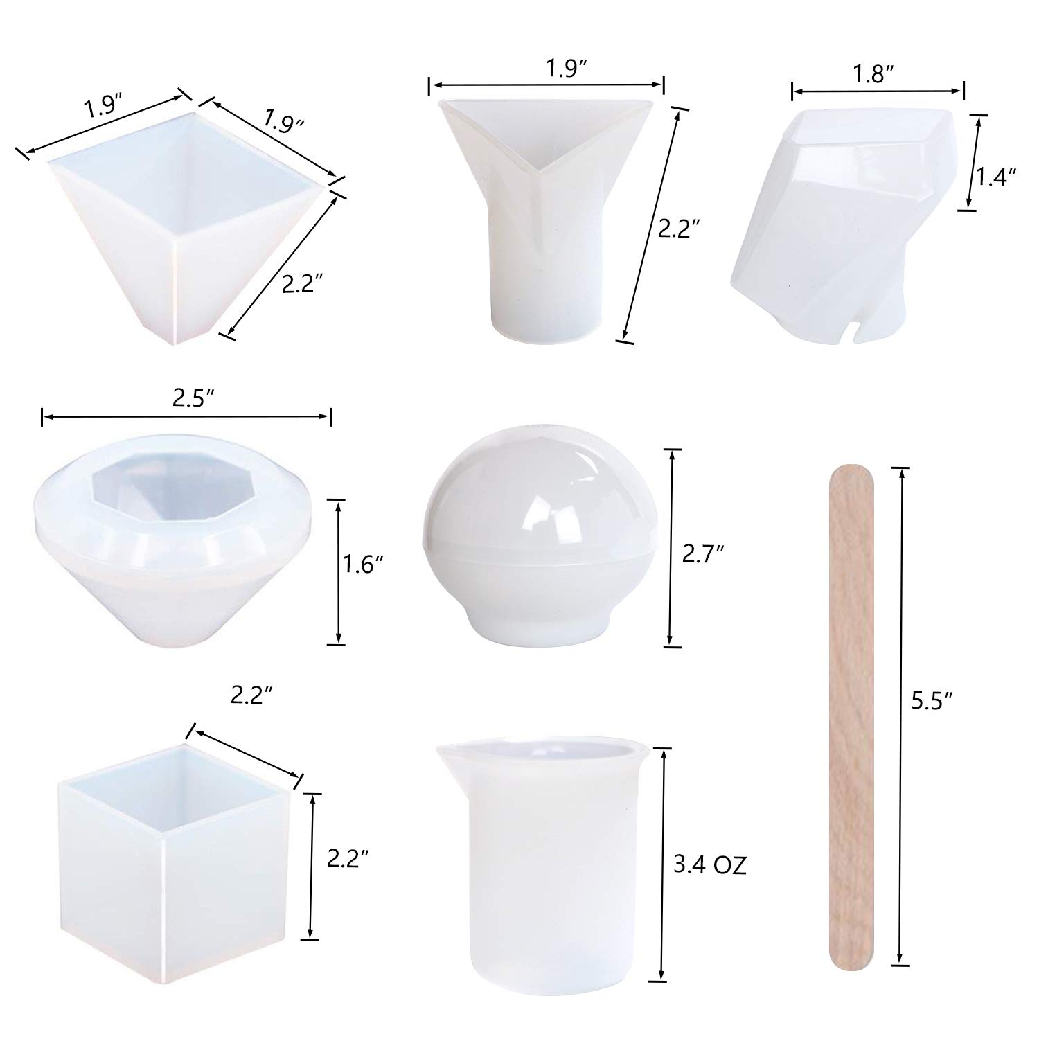 18Pcs Silicone Resin Molds Set - Epoxy Casting Molds for DIY Soap Making, Candle Making, Paperweights & Resin Art (Includes Sphere, Pyramid, Cube, Diamond Shapes) + Silicone Measuring Cups & Wooden Sticks - Perfect for Home Crafts, Gift Making & Creative Projects