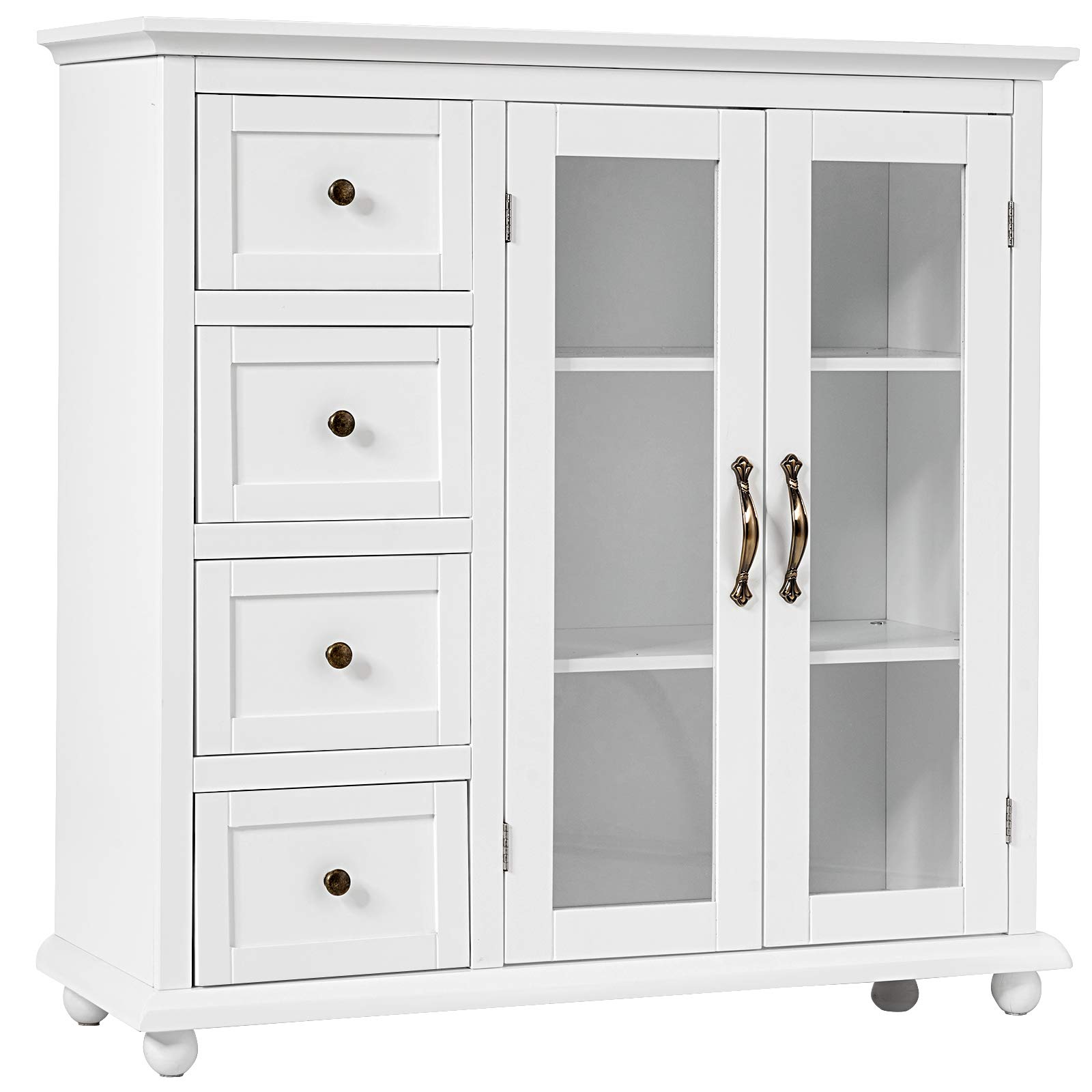 Giantex White Buffet Sideboard - Wooden Storage Cabinet with 4 Drawers & 2 Doors, Console Table for Living Room, Dining Room Furniture, Kitchen Pantry Cupboard - Perfect for Home Organization & Entertaining